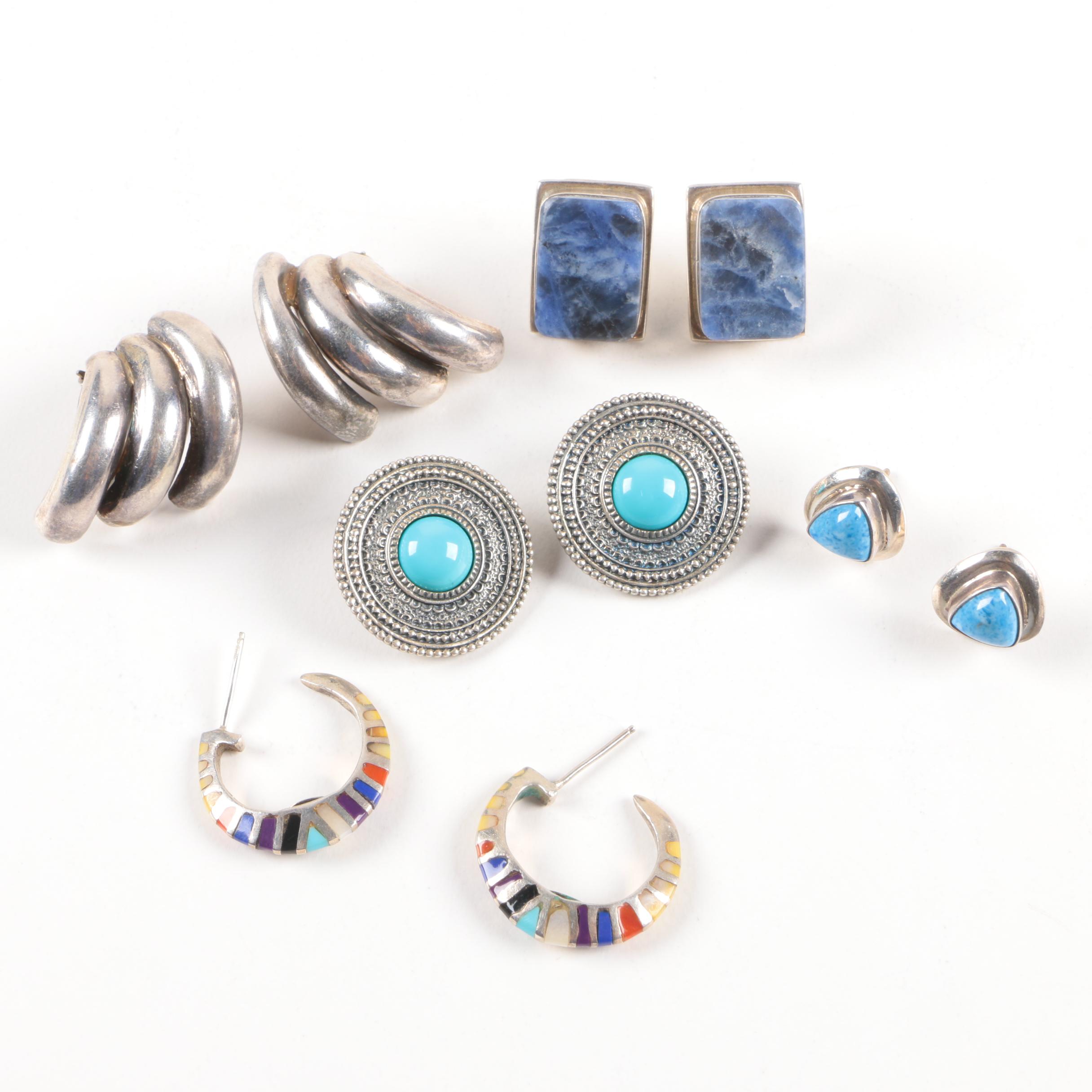 Grouping of Sterling Silver Earrings Including Gemstones