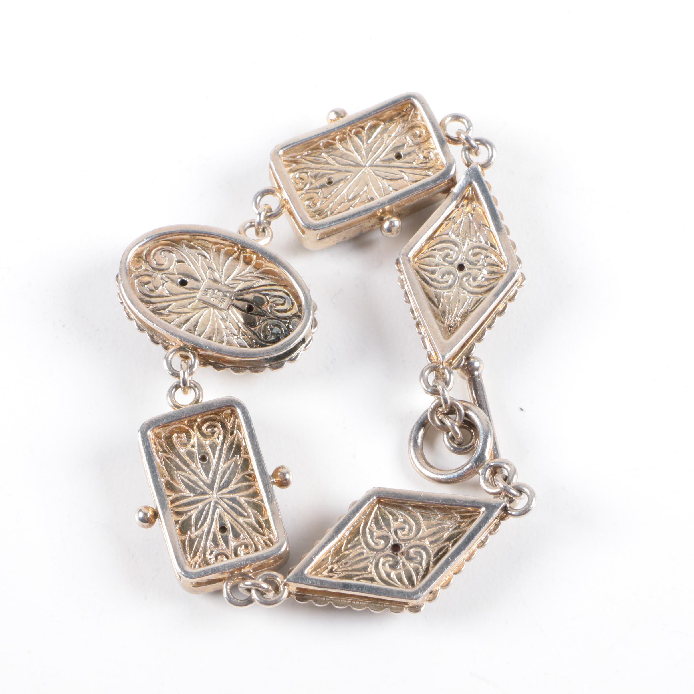 Sterling Silver Jewelry Assortment with Vintage Mexican Abalone Shell Bracelet