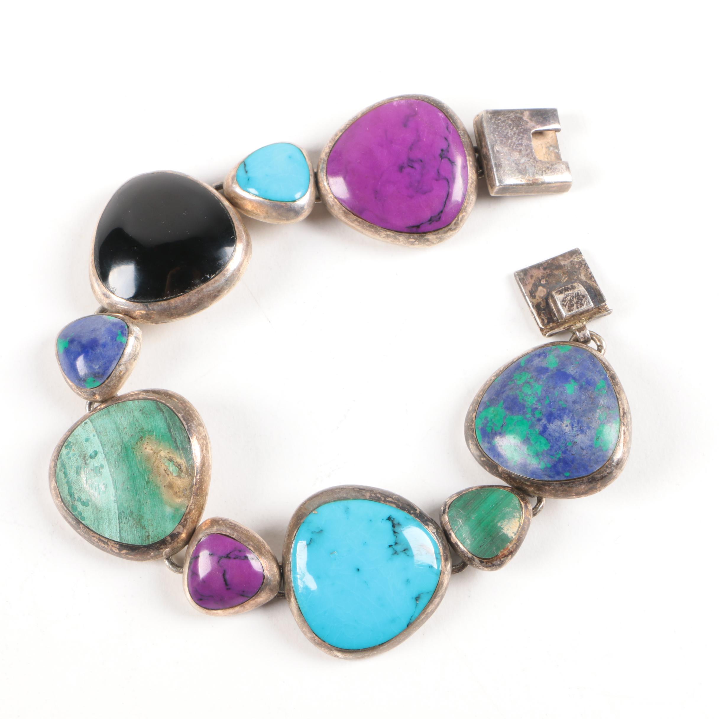 Mexican Sterling Silver and Gemstone Bracelet