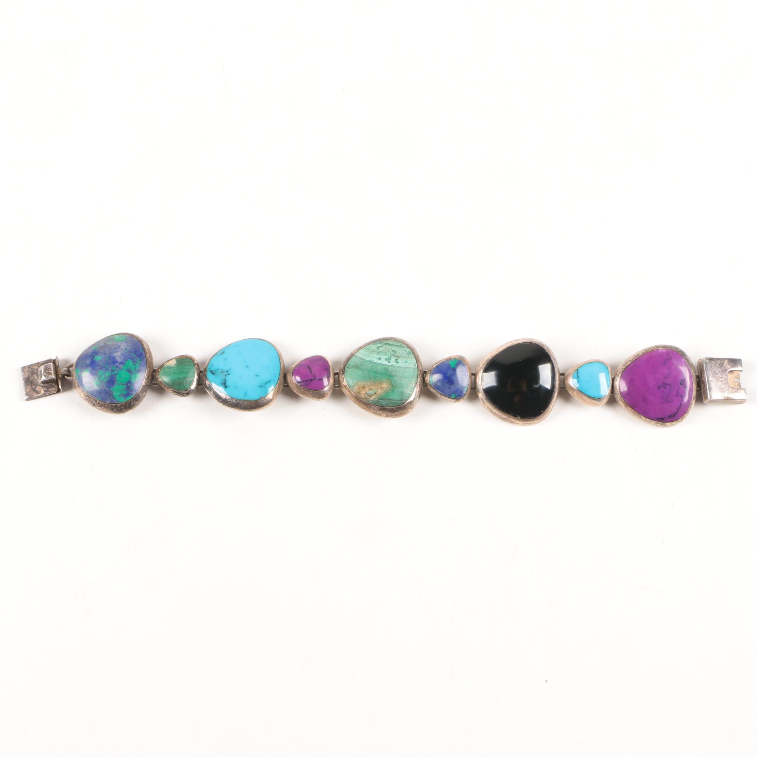 Mexican Sterling Silver and Gemstone Bracelet