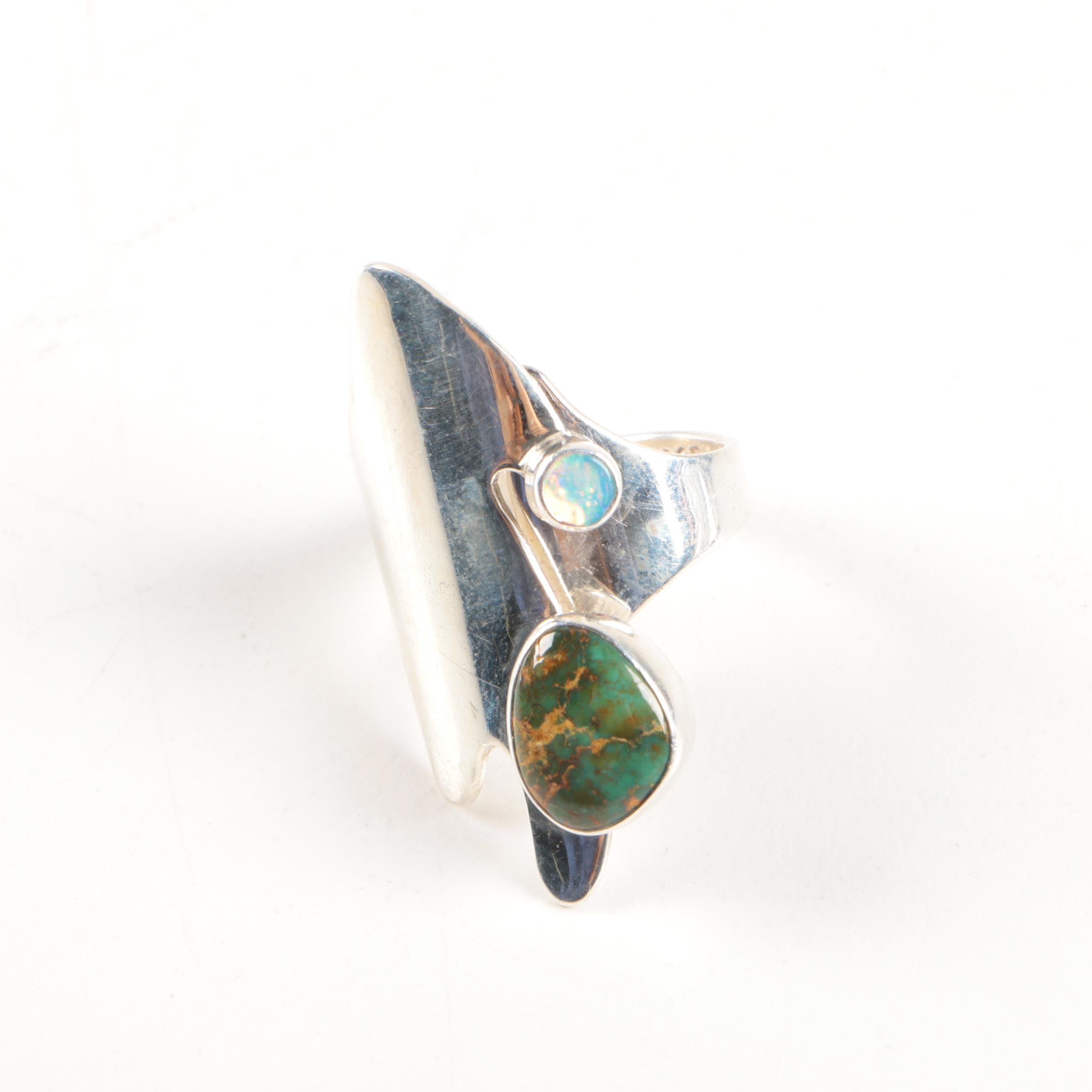 Lilly Barrack Sterling Silver Turquoise and Opal Ring