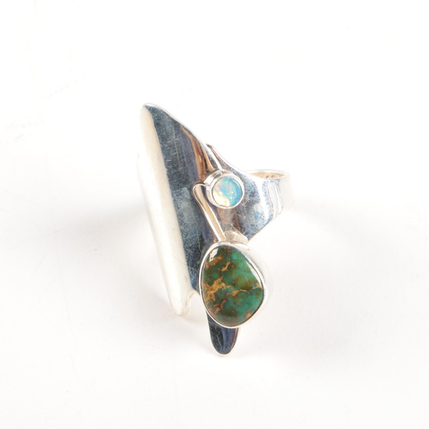 Lilly Barrack Sterling Silver Turquoise and Opal Ring