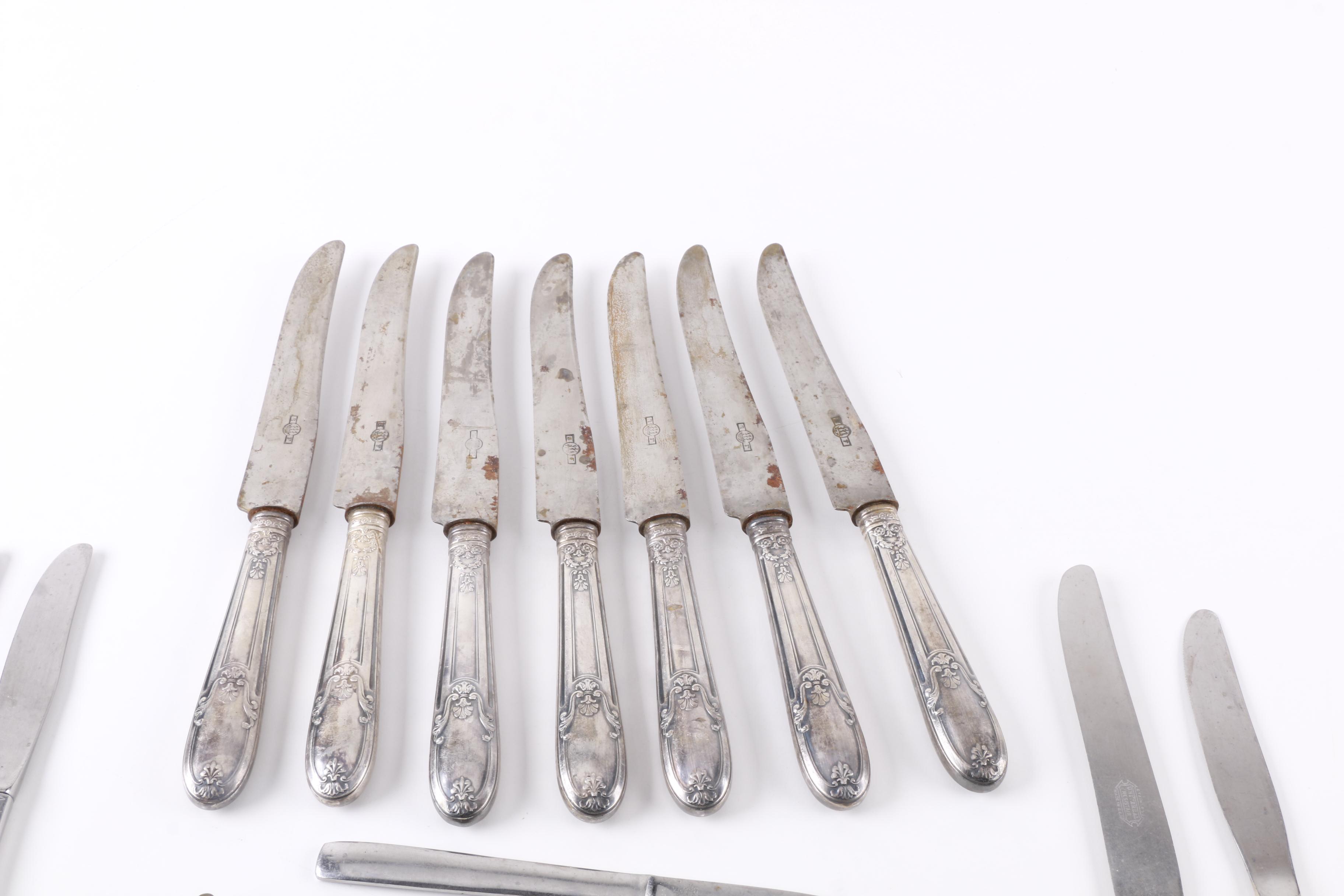 Sheffield Silver Plate Spoon and Assorted Stainless Steel Flatware