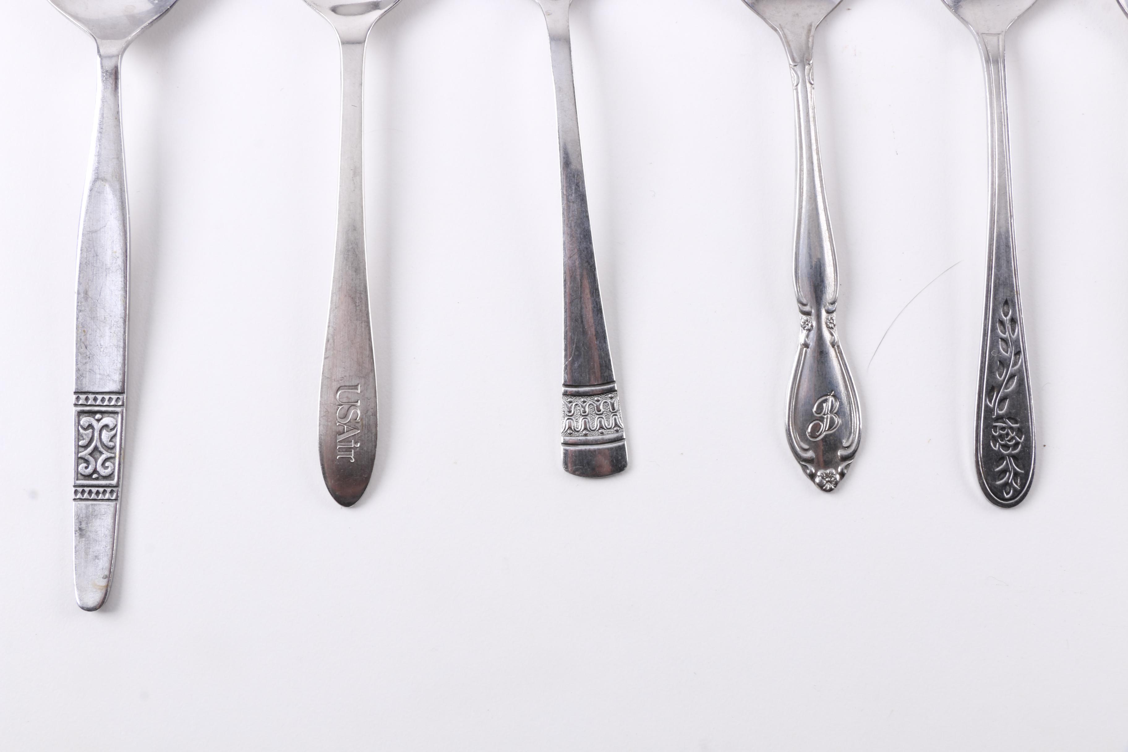 Sheffield Silver Plate Spoon and Assorted Stainless Steel Flatware