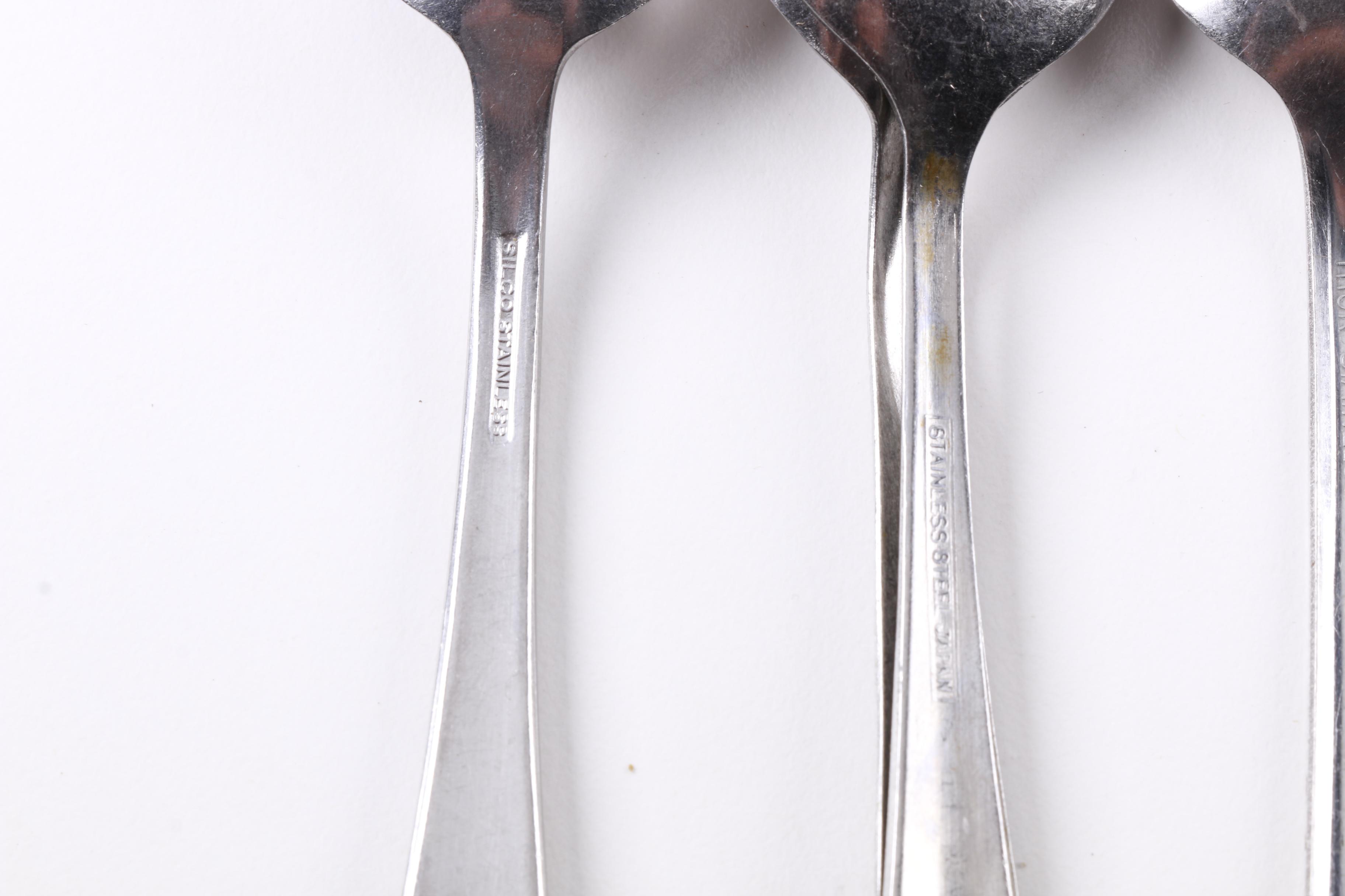 Sheffield Silver Plate Spoon and Assorted Stainless Steel Flatware