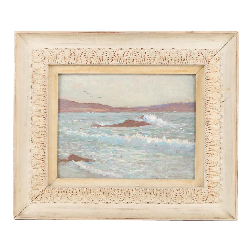 Oil Painting on Panel of Impressionist-Inspired Seascape