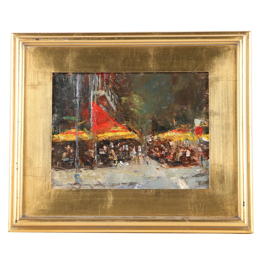 Errol Jacobson Oil Painting on Panel "Cafe Society"