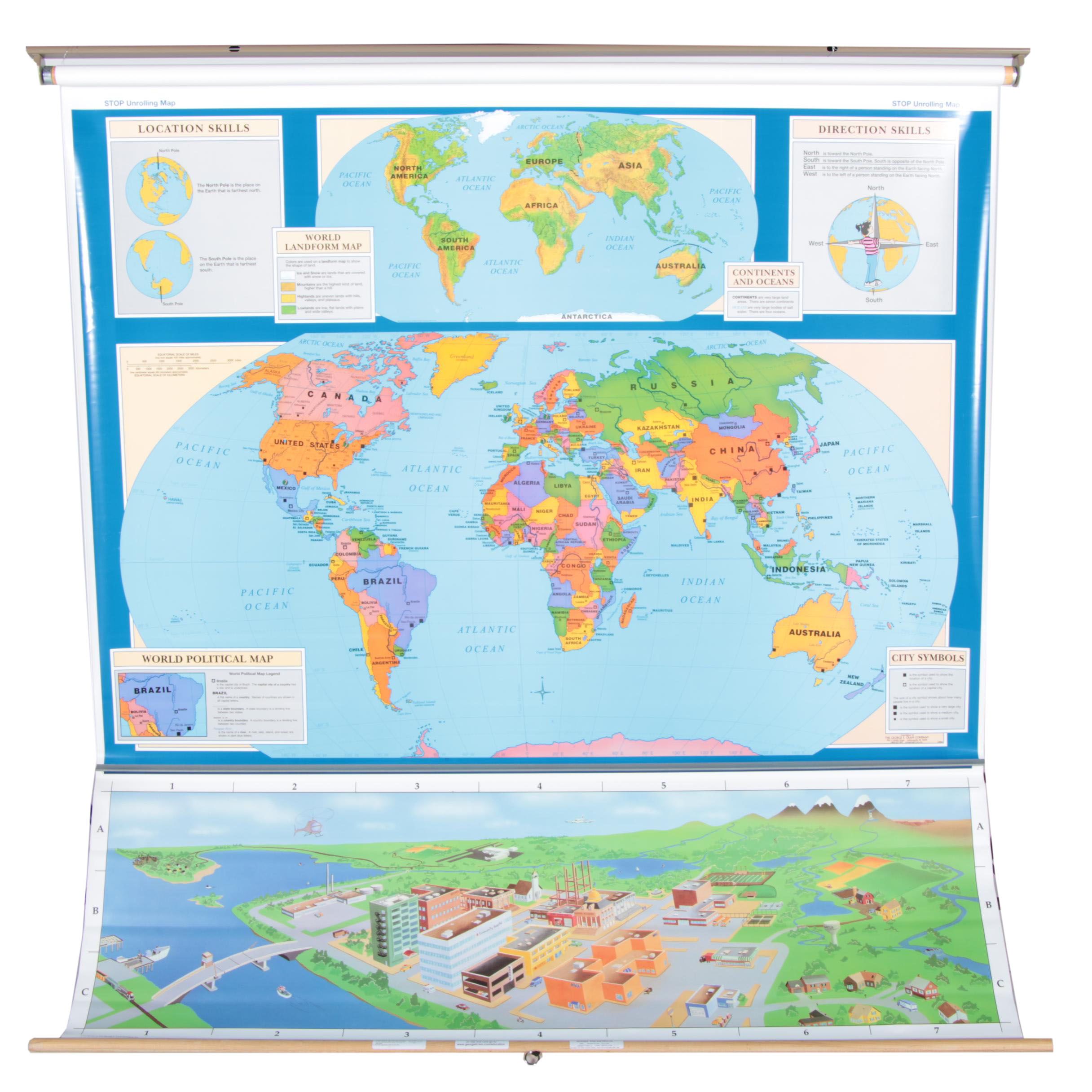 George F. Cram Hanging Classroom United States/World Map