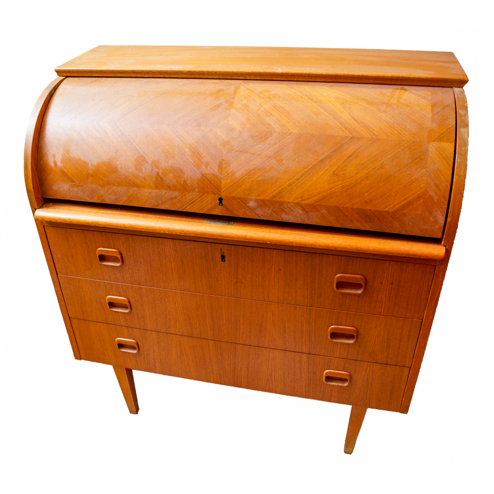 Danish Modern Teak Roll Top Desk by Egon Ostergaard