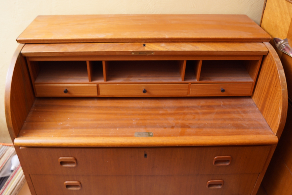 Danish Modern Teak Roll Top Desk by Egon Ostergaard