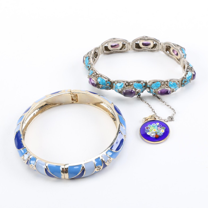 Sterling Silver Bracelets and Millefiori Pendant