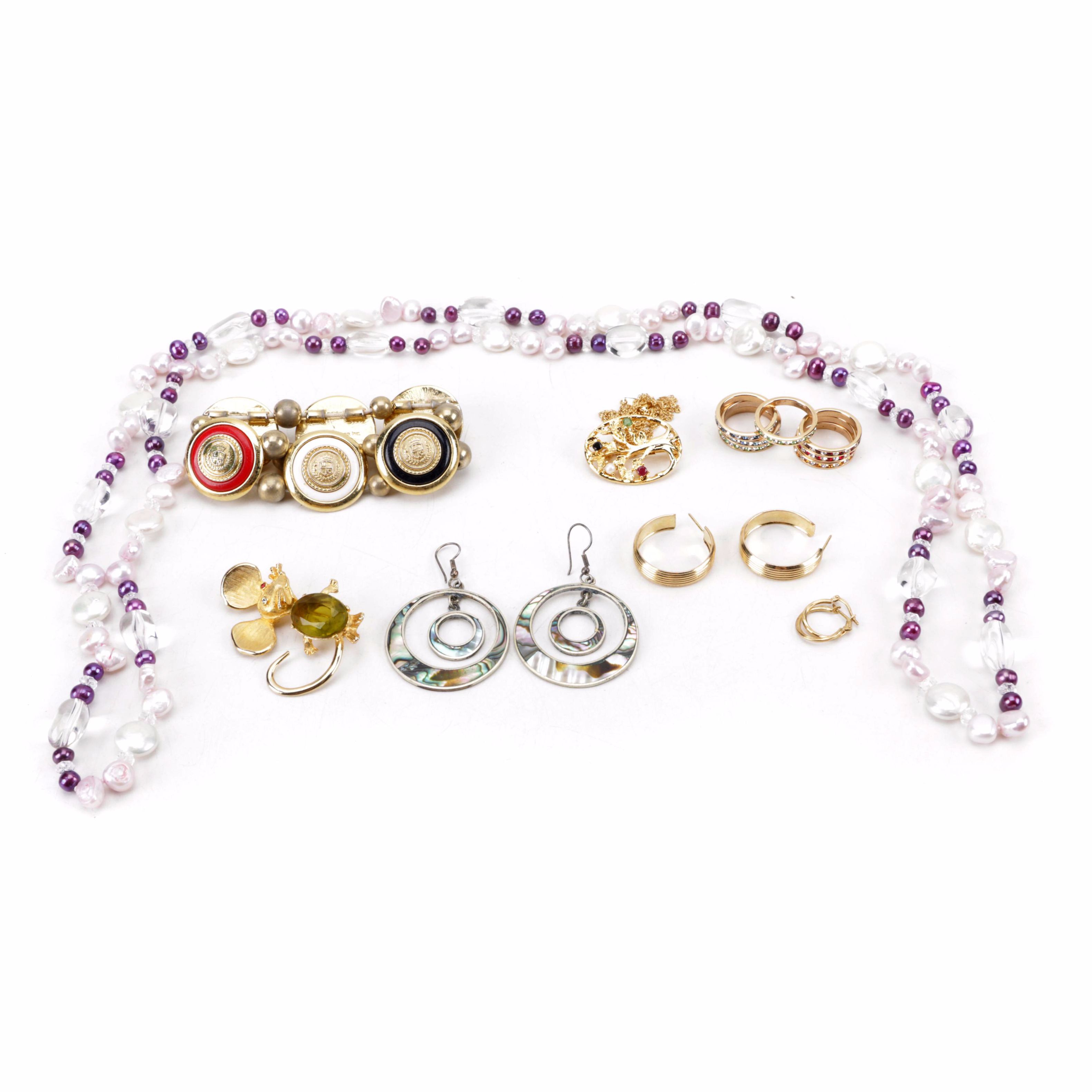 Vintage Cultured Pearl Necklace with Costume Jewelry Featuring Liz Claiborne