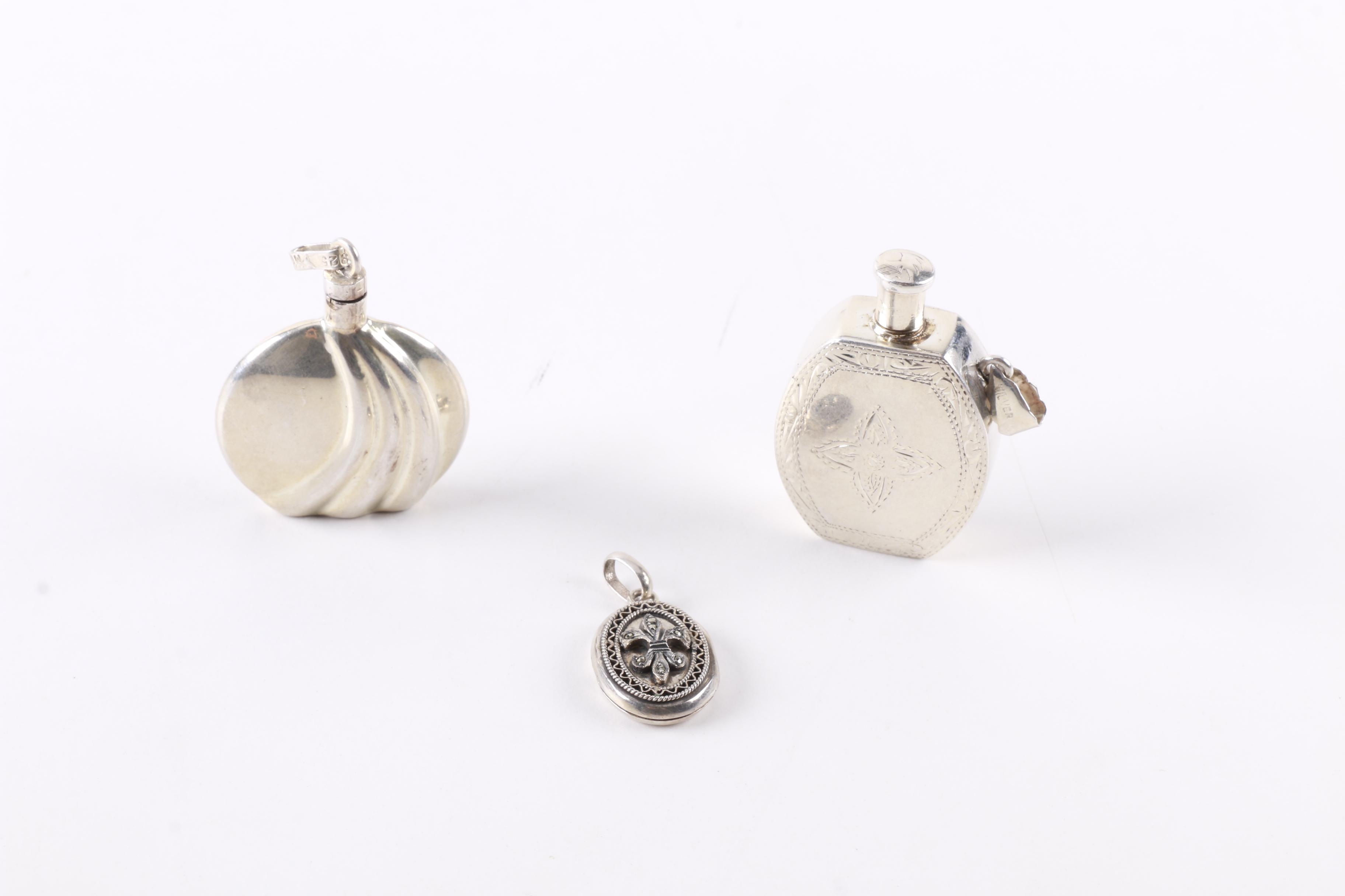 Grouping of Sterling Silver Jewelry and Perfume Bottles