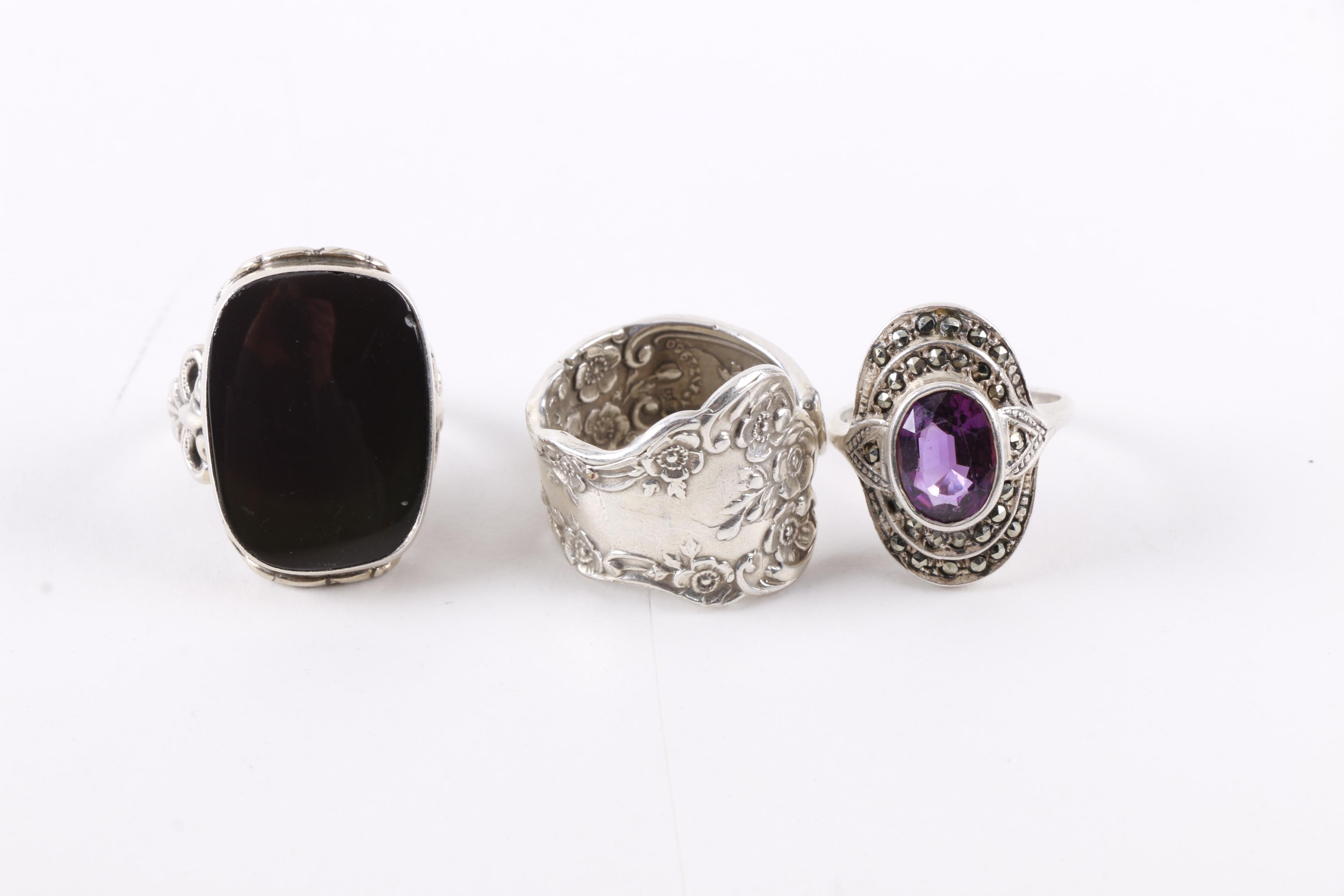 Grouping of Sterling Silver Jewelry and Perfume Bottles