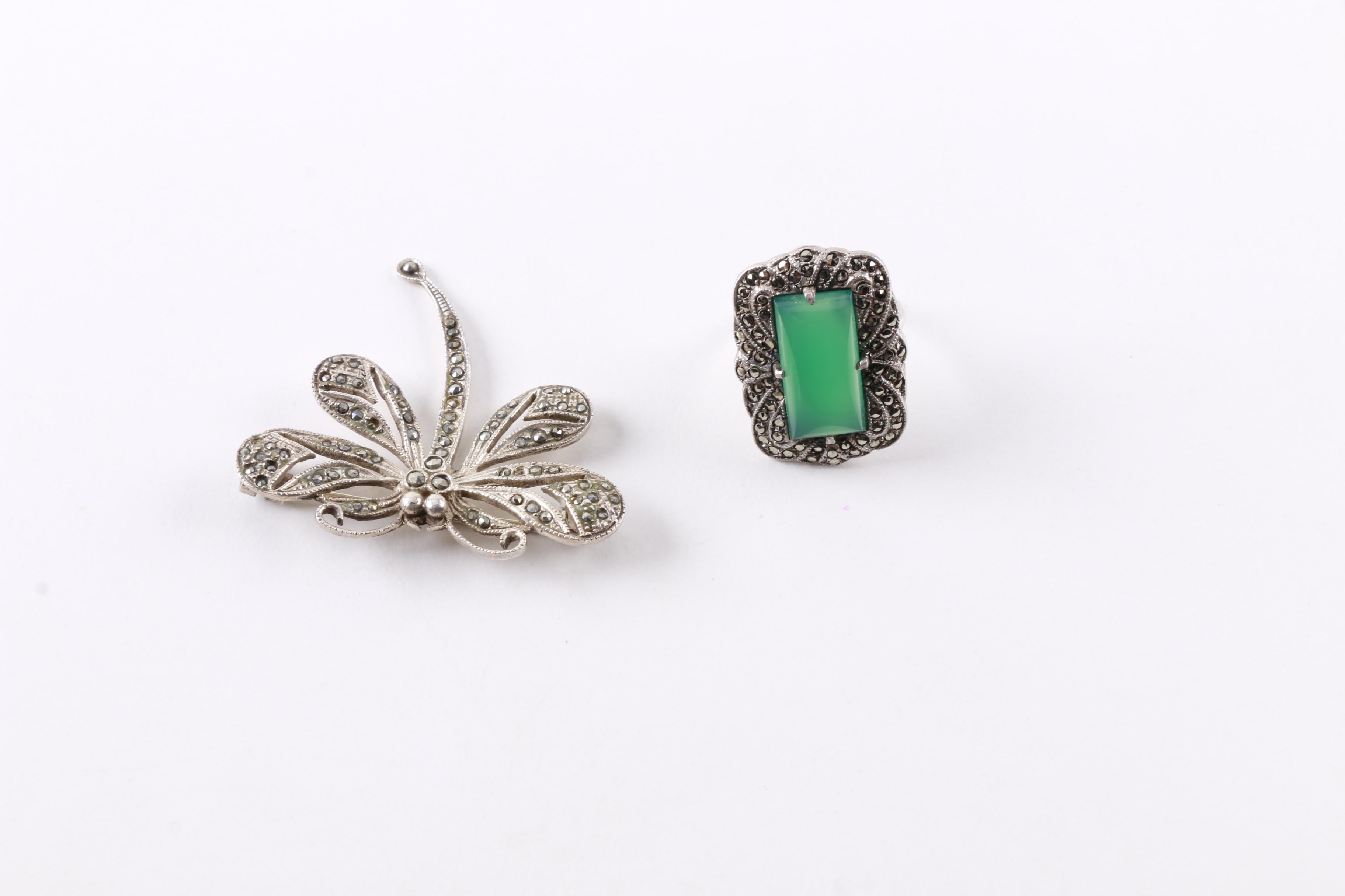 Grouping of Sterling Silver Jewelry and Perfume Bottles