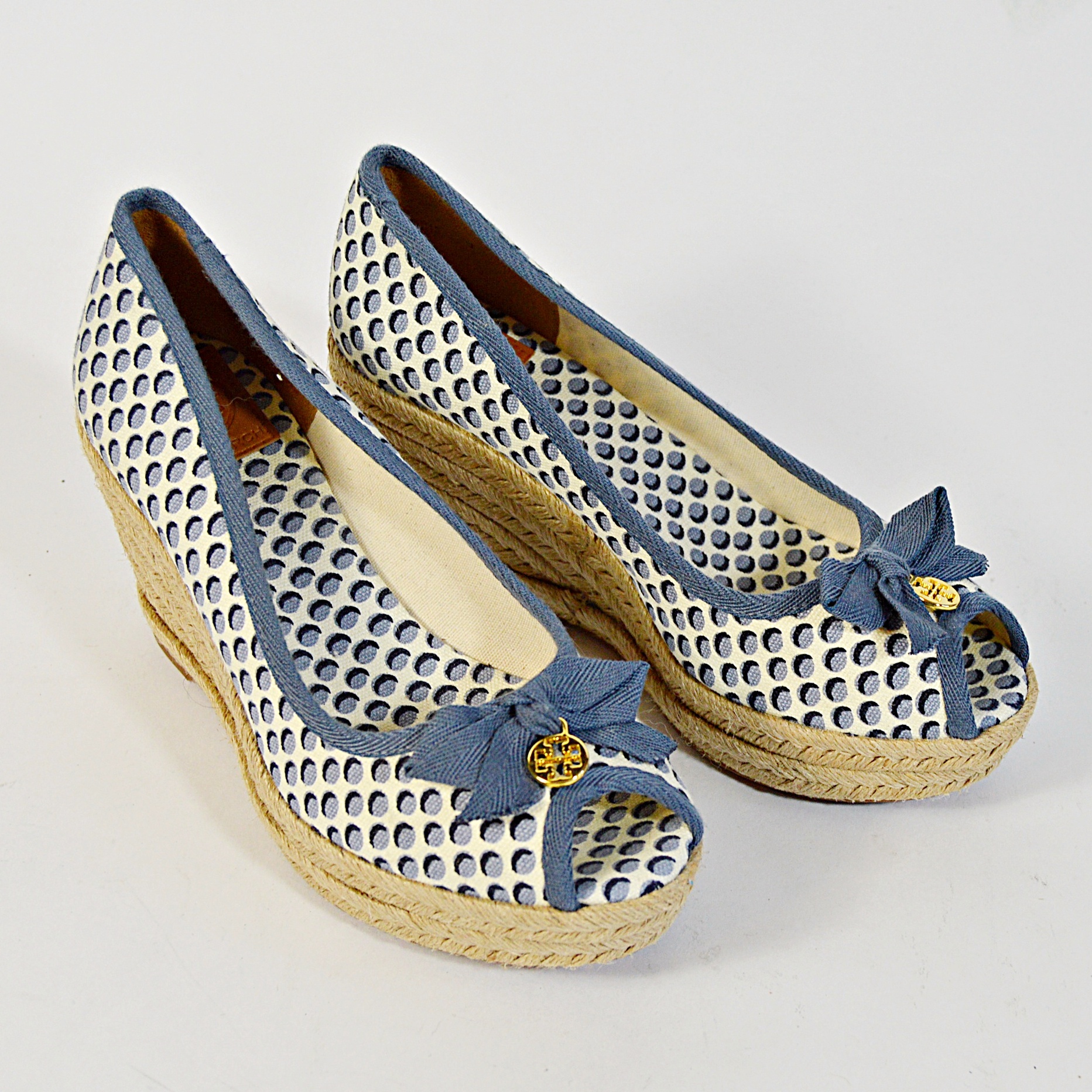 Tory Burch Blue Jackie Printed Wedge Espadrilles