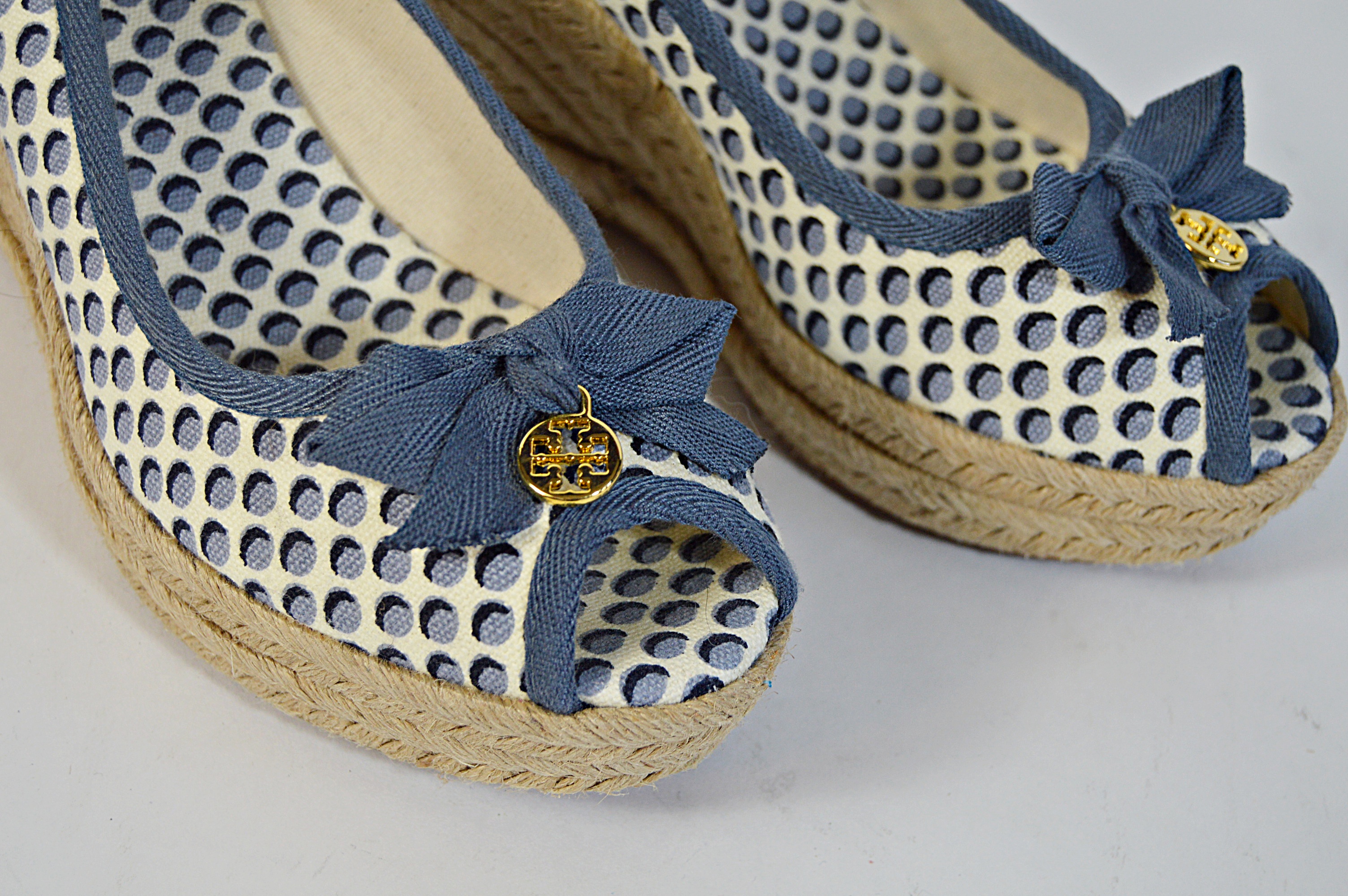 Tory Burch Blue Jackie Printed Wedge Espadrilles