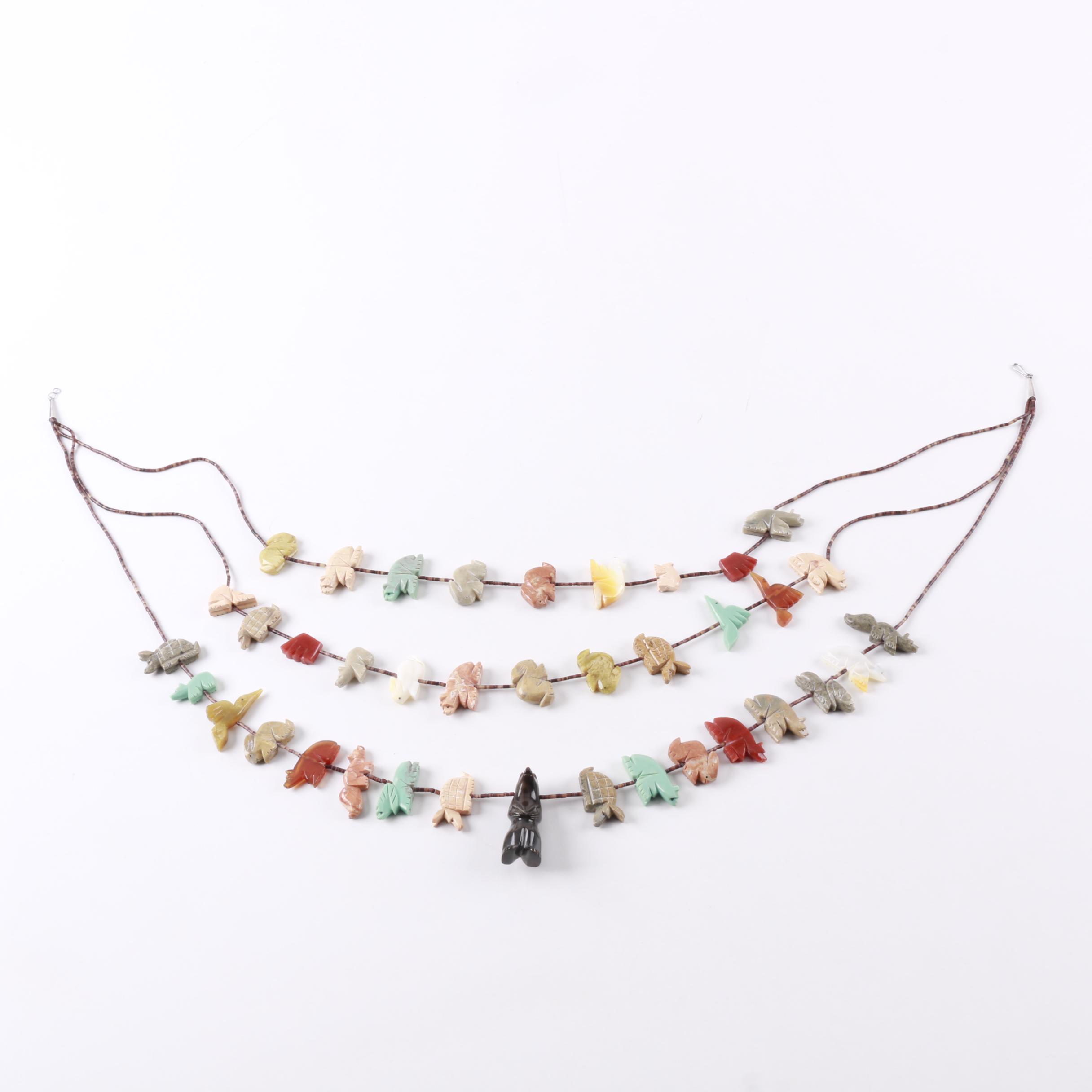 Sterling Silver Beaded Southwest Style Fetish Necklace