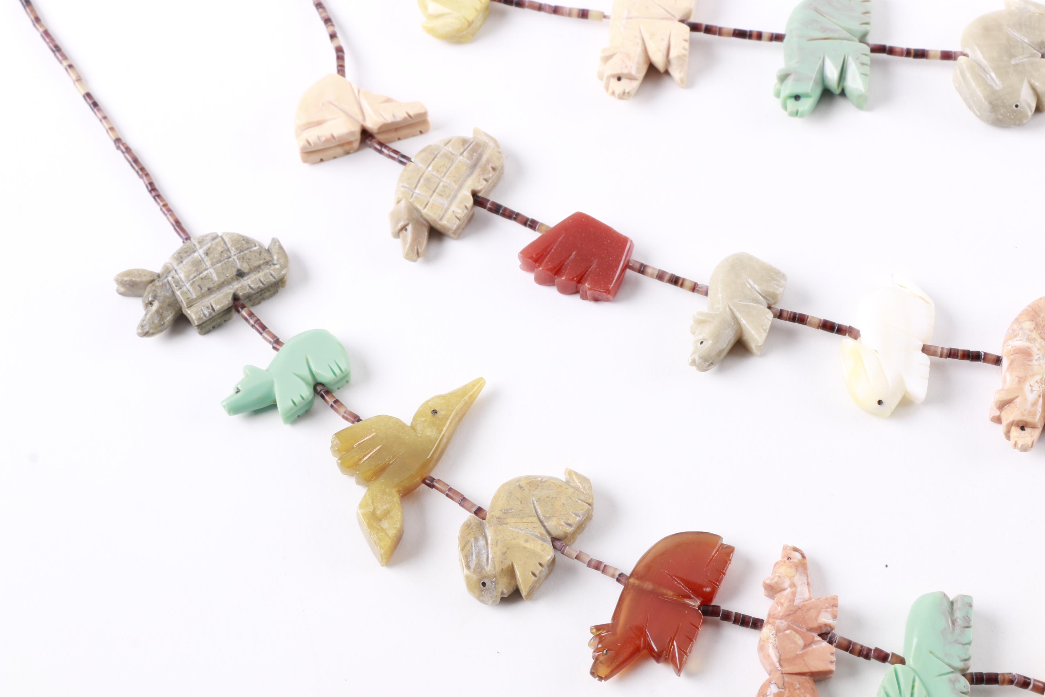 Sterling Silver Beaded Southwest Style Fetish Necklace