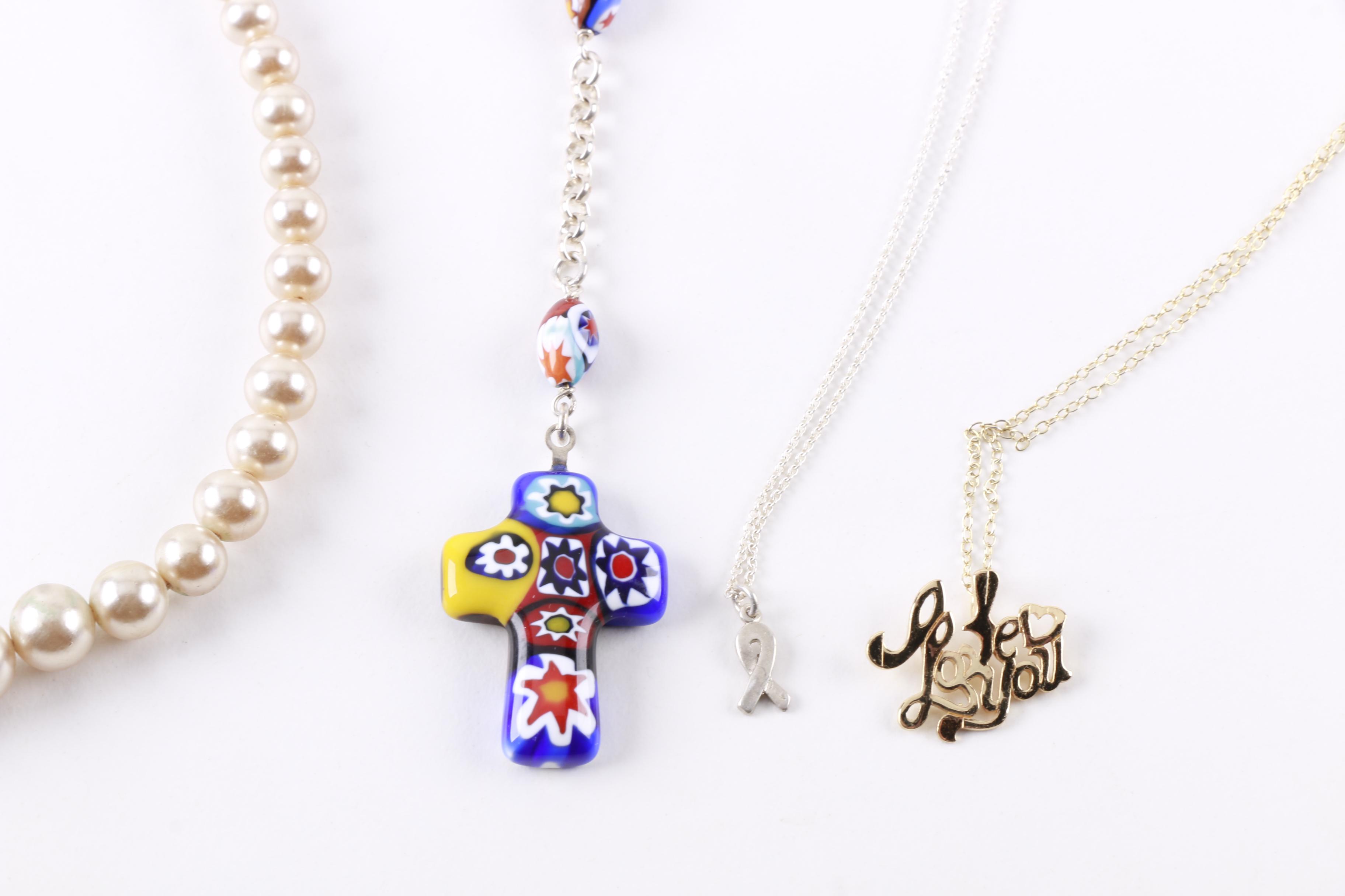 Costume Jewelry Assortment Including Sterling Silver and Millefiori