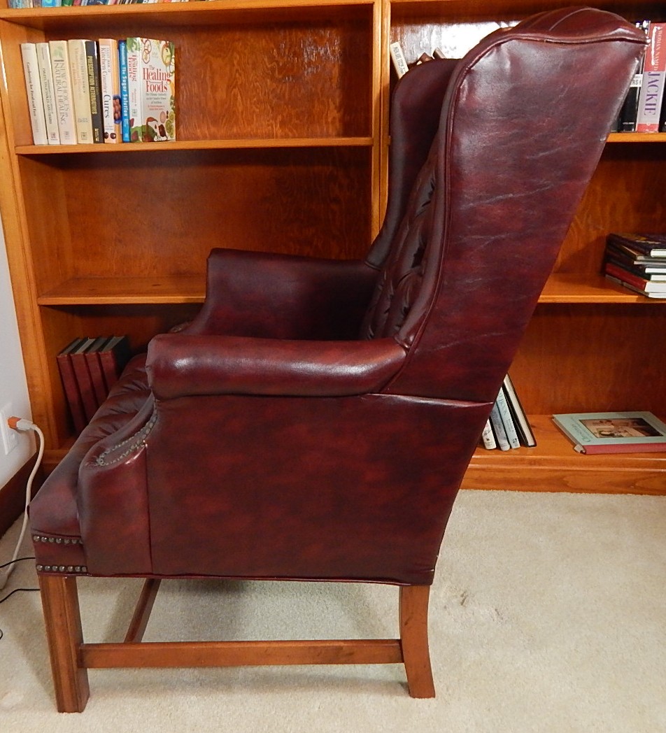 Sam Moore Burgundy Faux Leather Chair and Ottoman
