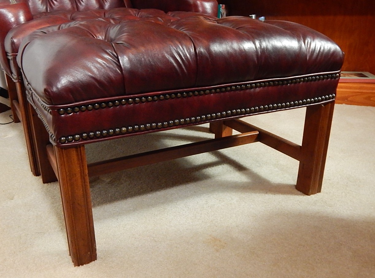 Sam Moore Burgundy Faux Leather Chair and Ottoman