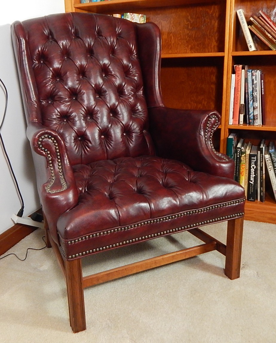 Sam Moore Burgundy Faux Leather Chair and Ottoman