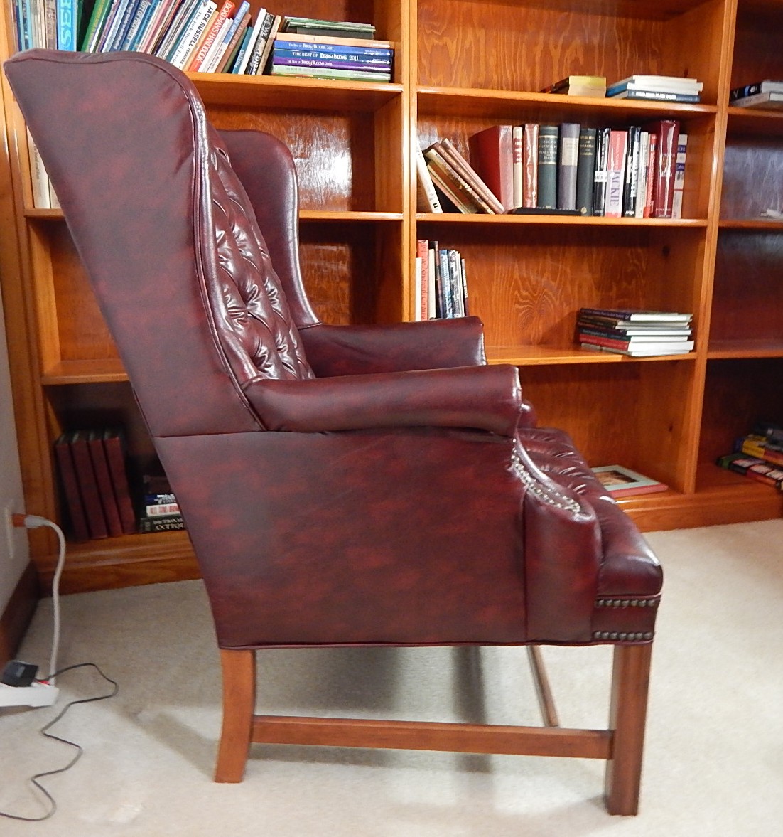 Sam Moore Burgundy Faux Leather Chair and Ottoman