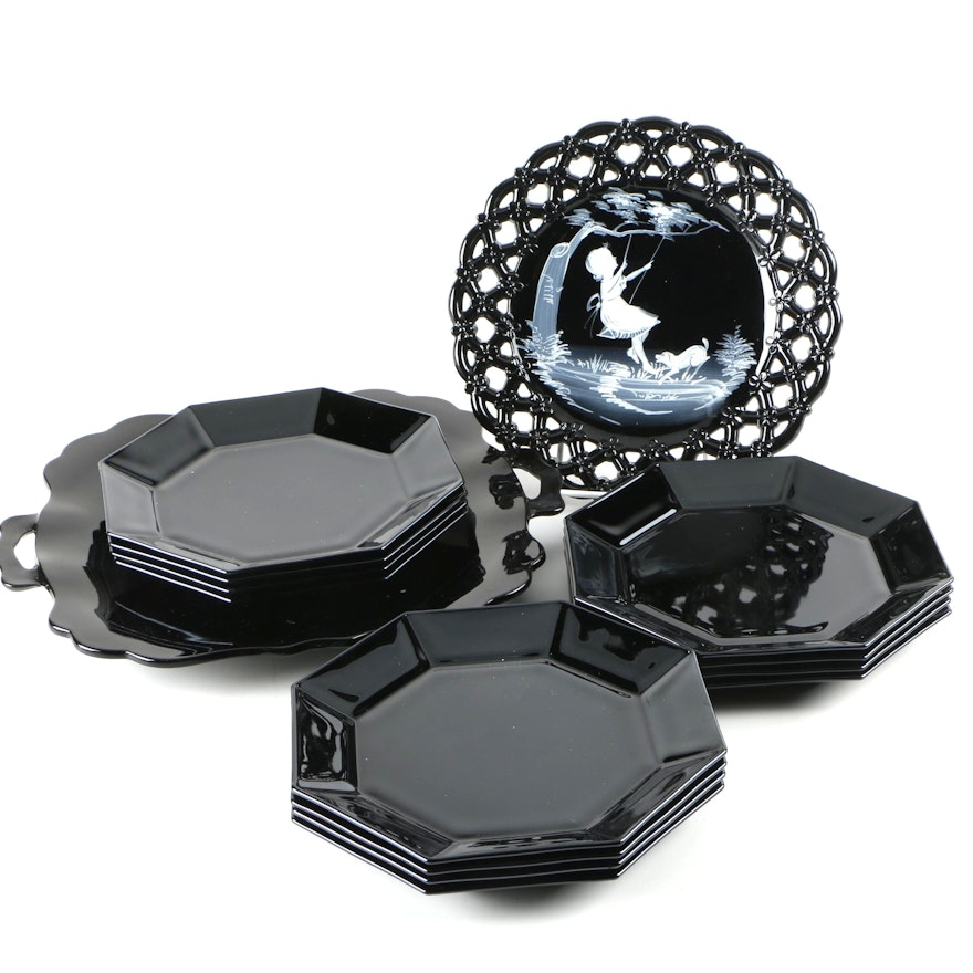 Black Amethyst Glass Tableware Featuring Arcoroc and Westmoreland