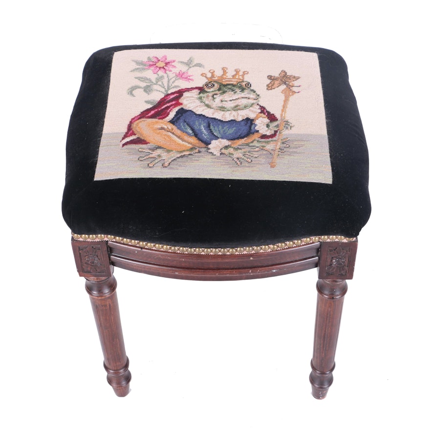 Louis XVI Style Stool With Frog Prince Needlepoint