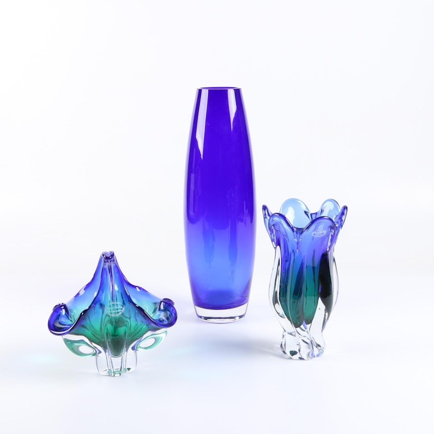 Blue Art Glass Vases Featuring Royal Gallery