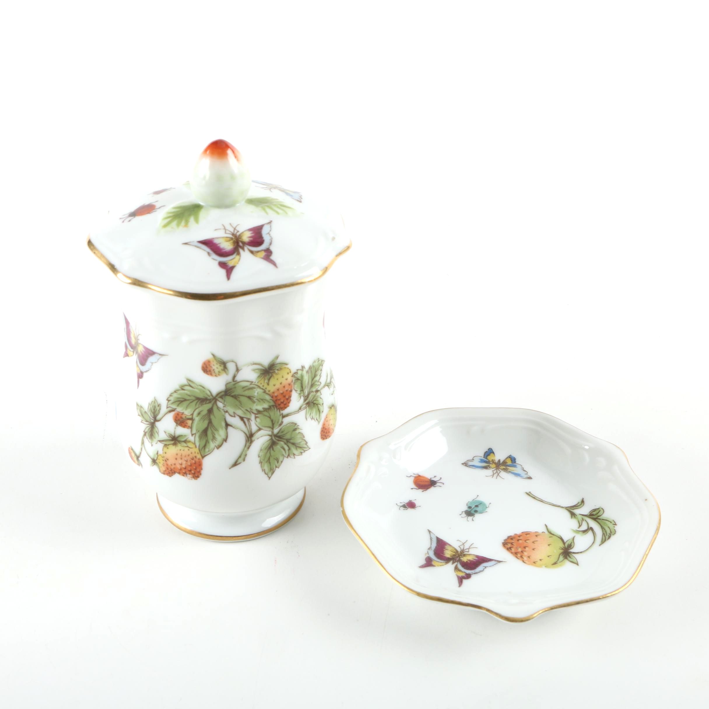 Lenwile Ardalt Hand-Painted Porcelain Jam Jar & Saucer