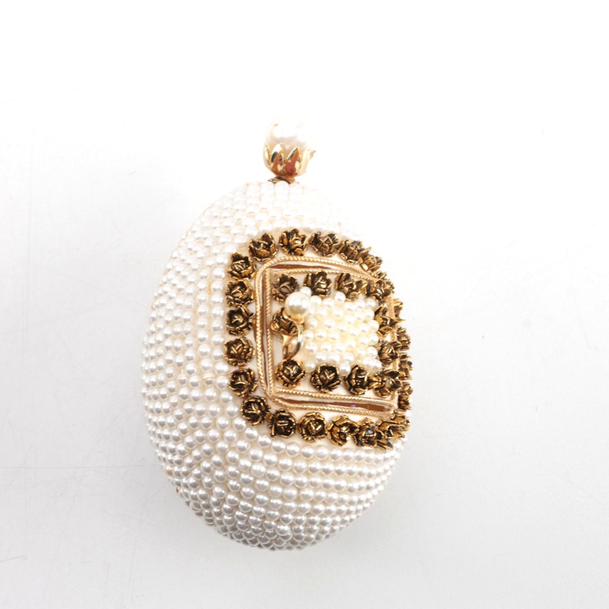 Faux Pearl Decorated Egg with Hinged Door