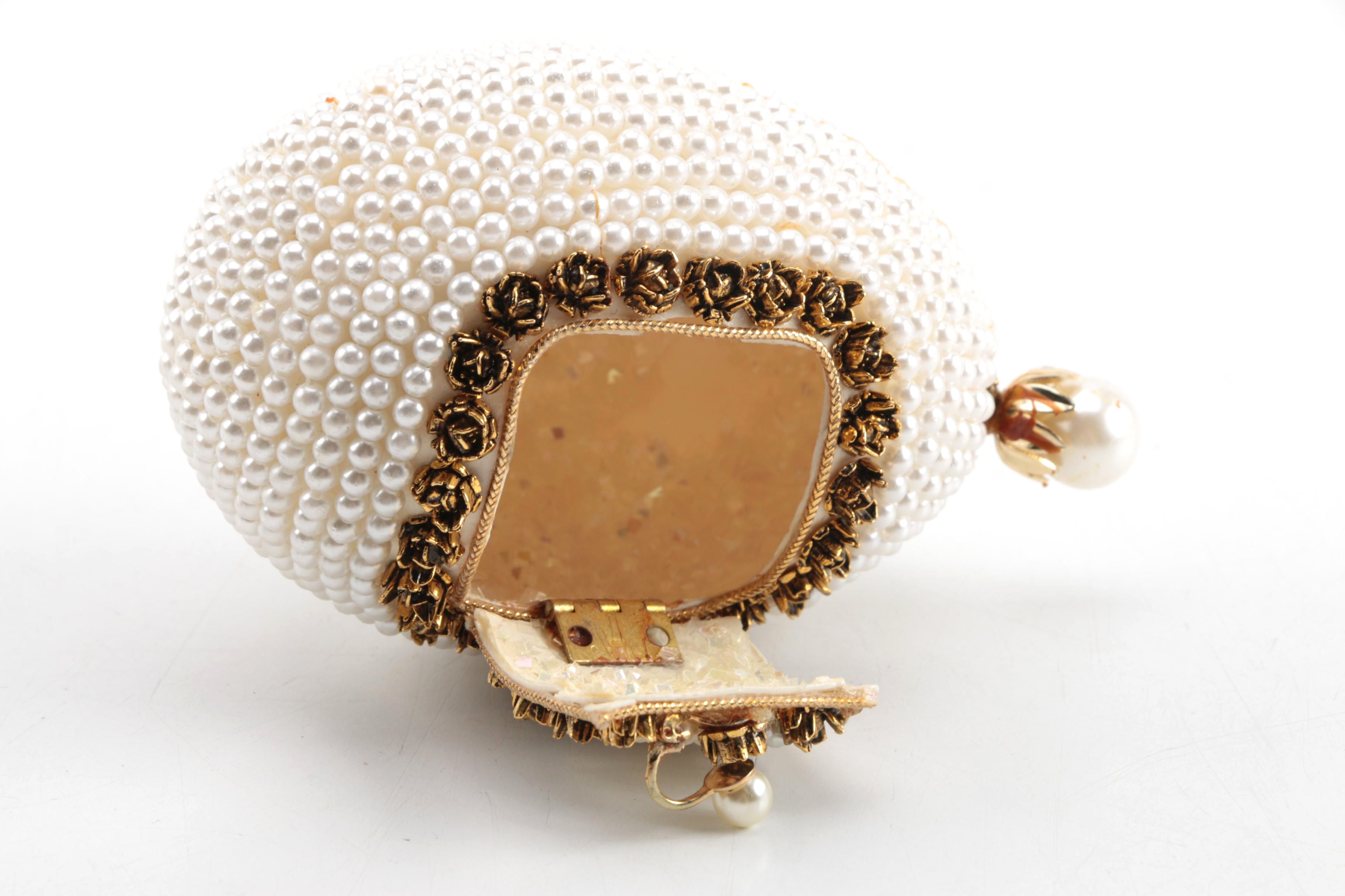 Faux Pearl Decorated Egg with Hinged Door