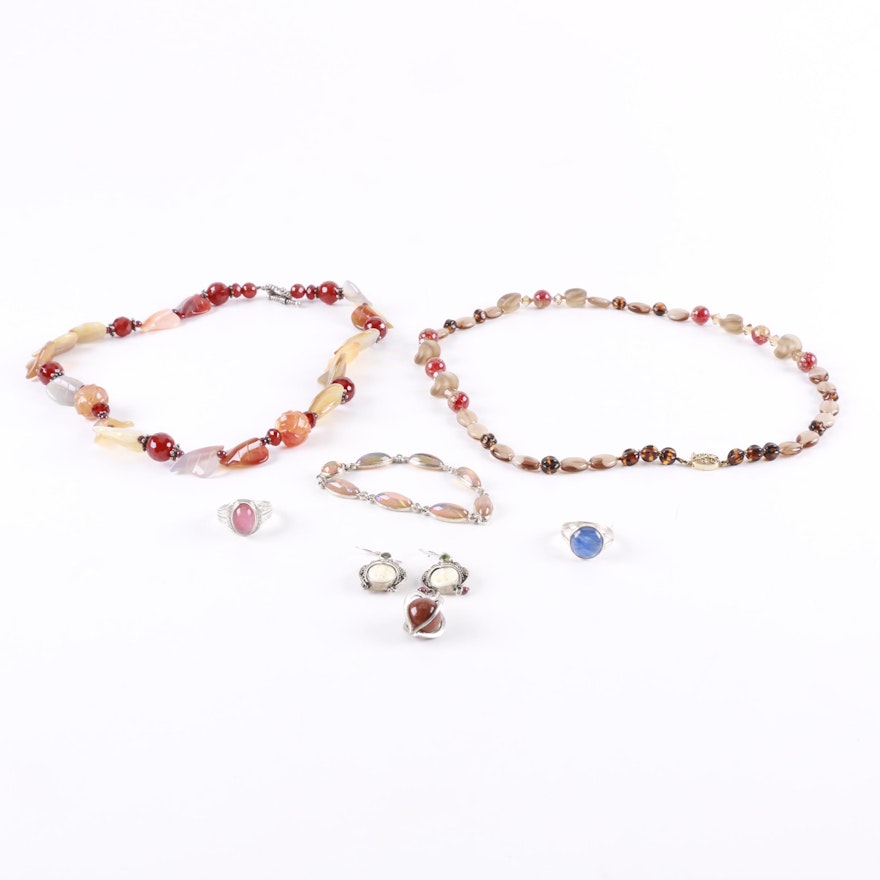 Sterling Silver Jewelry Including Carnelian and Peridot