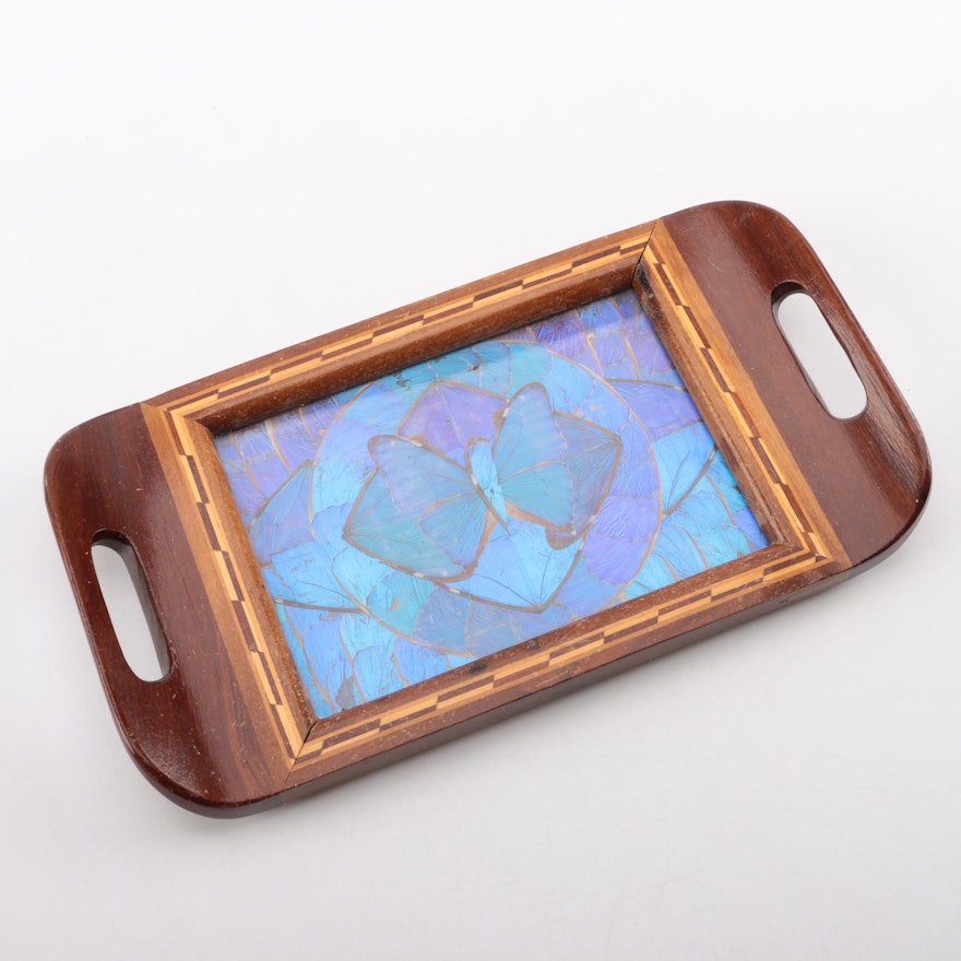 Decorative Serving Tray with Butterfly Mosaic