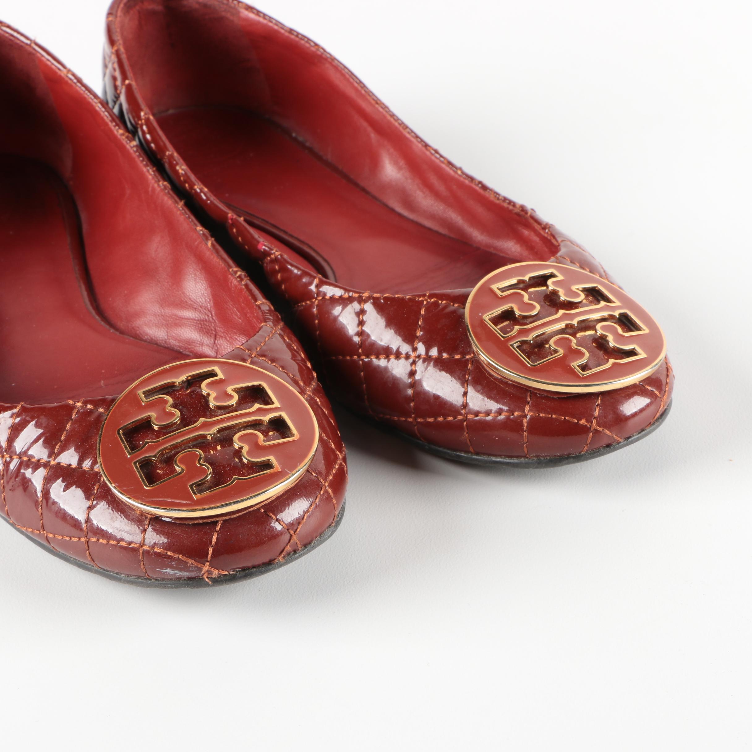 Tory Burch Dark Red Patent Leather Flats
