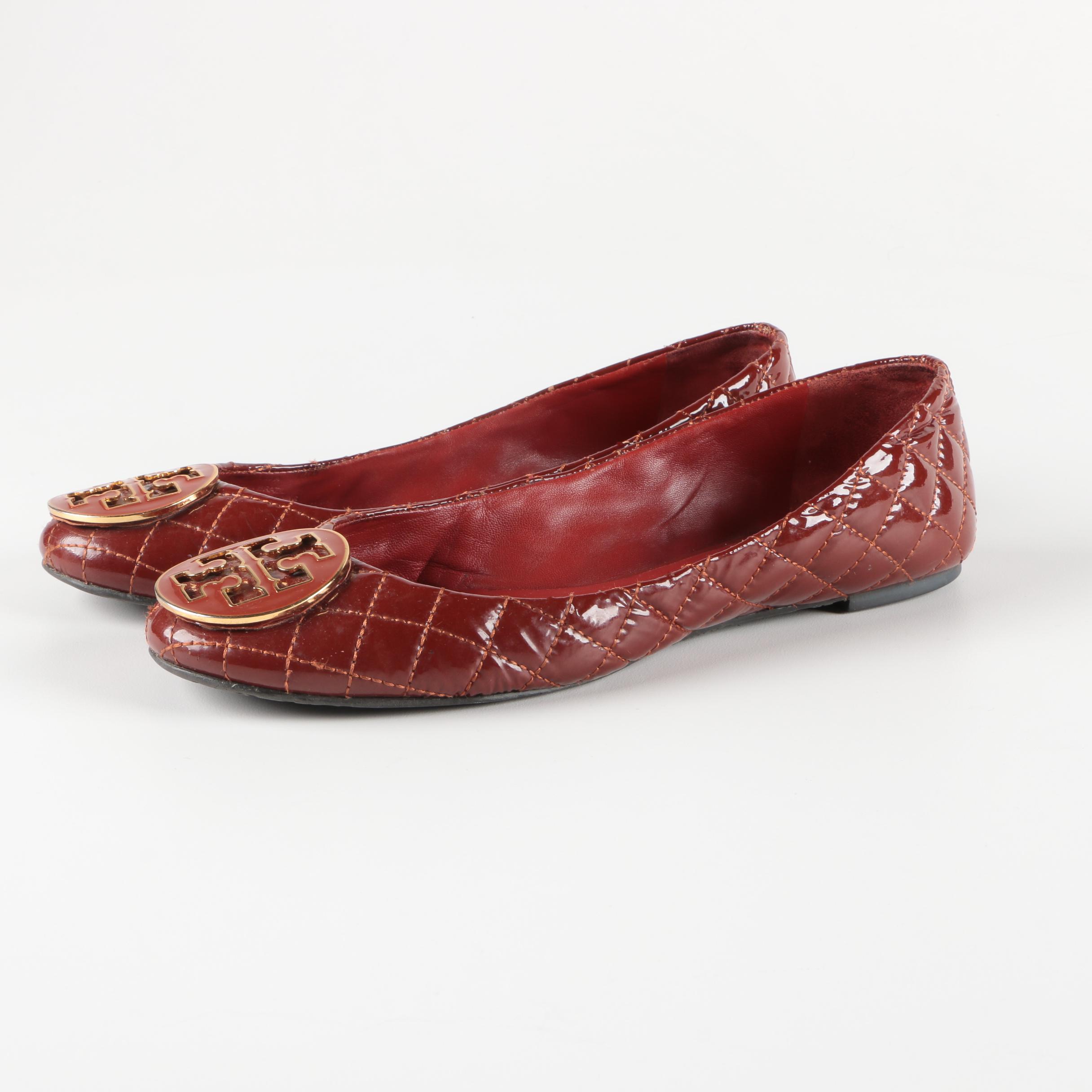 Tory Burch Dark Red Patent Leather Flats