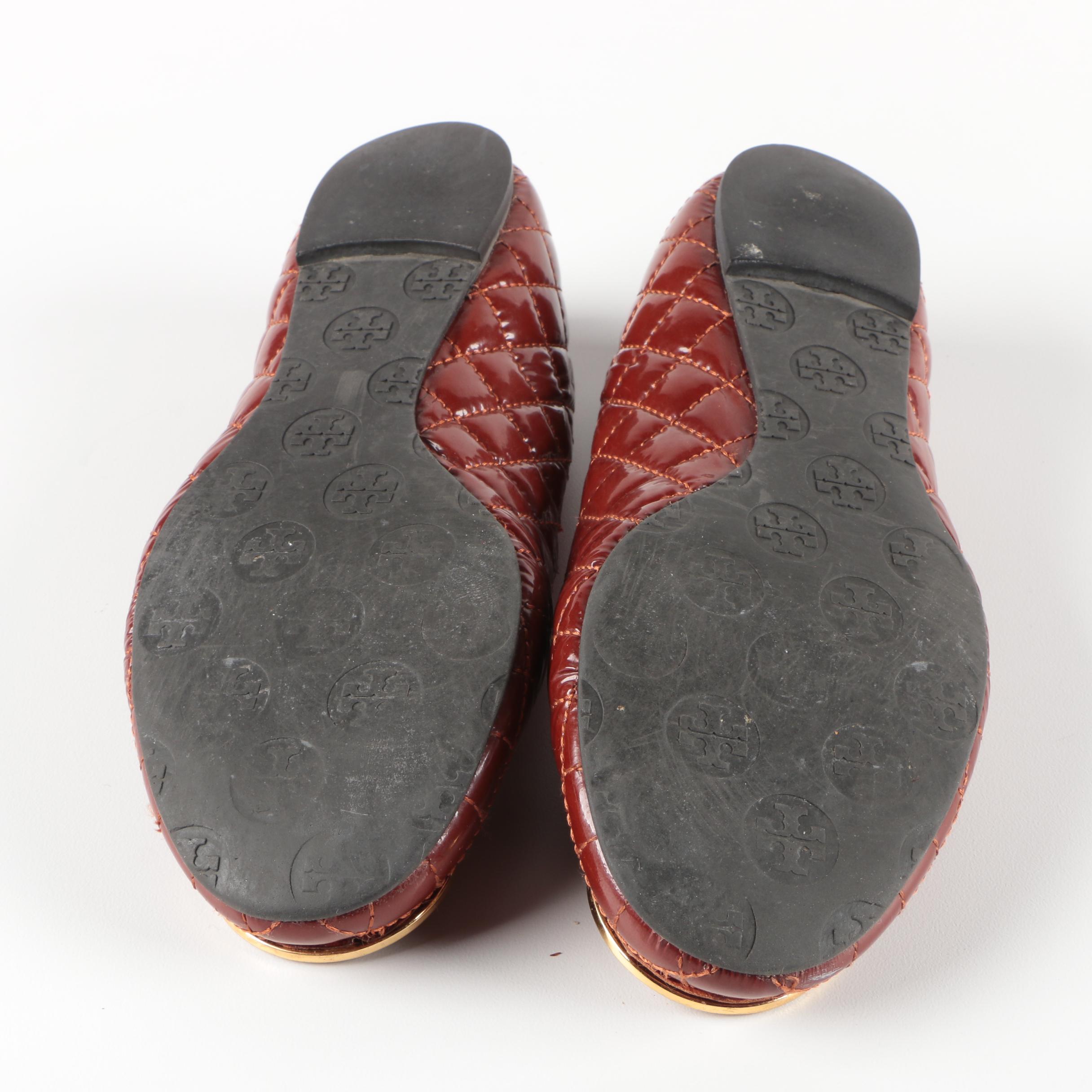 Tory Burch Dark Red Patent Leather Flats