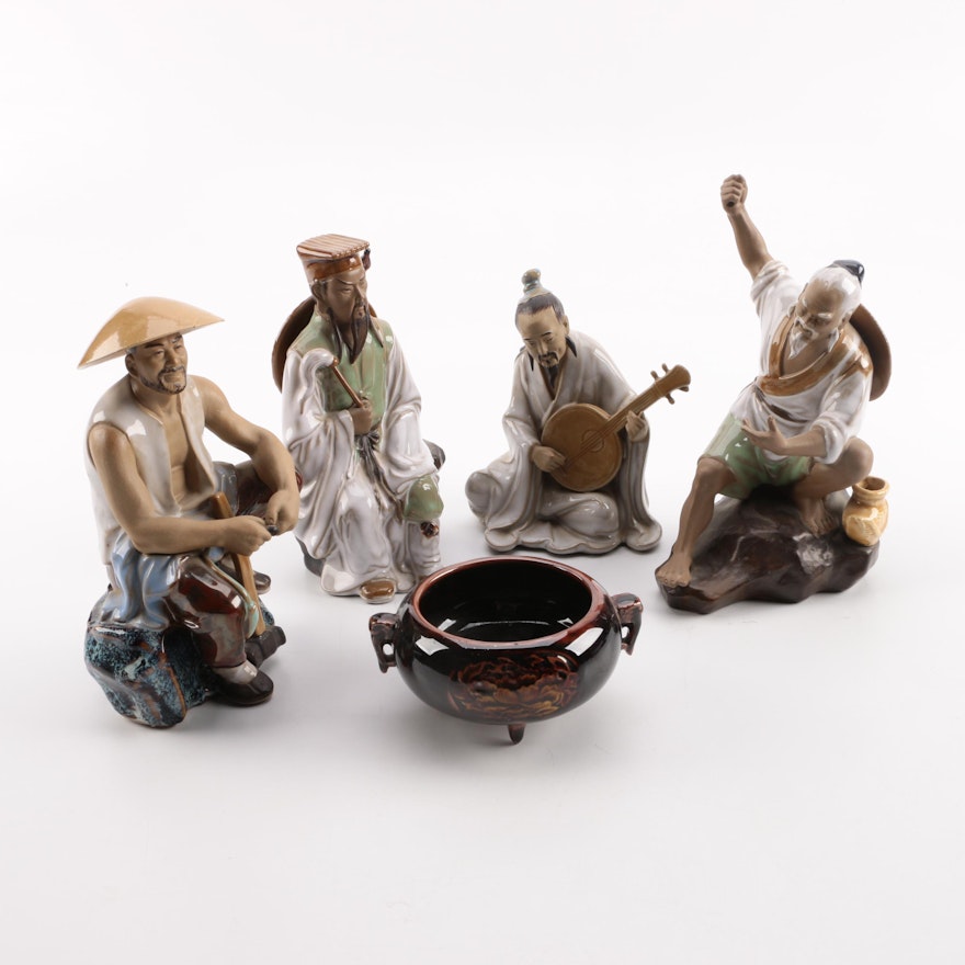 Chinese Mud Man Style Figurines and Vessel