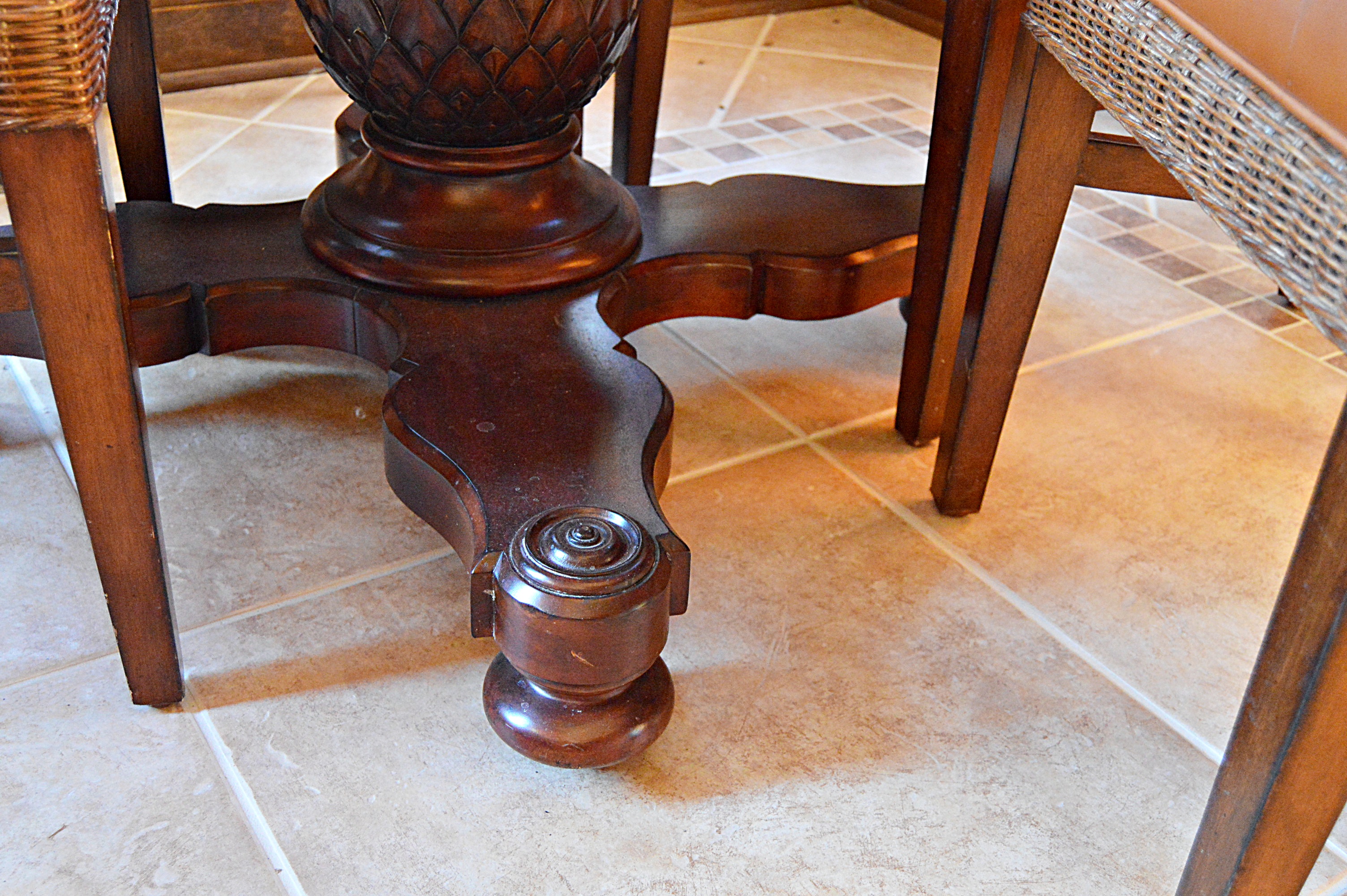 Ethan Allen Wicker and Wood Dining Set with Round Pedestal Table and Four Chairs