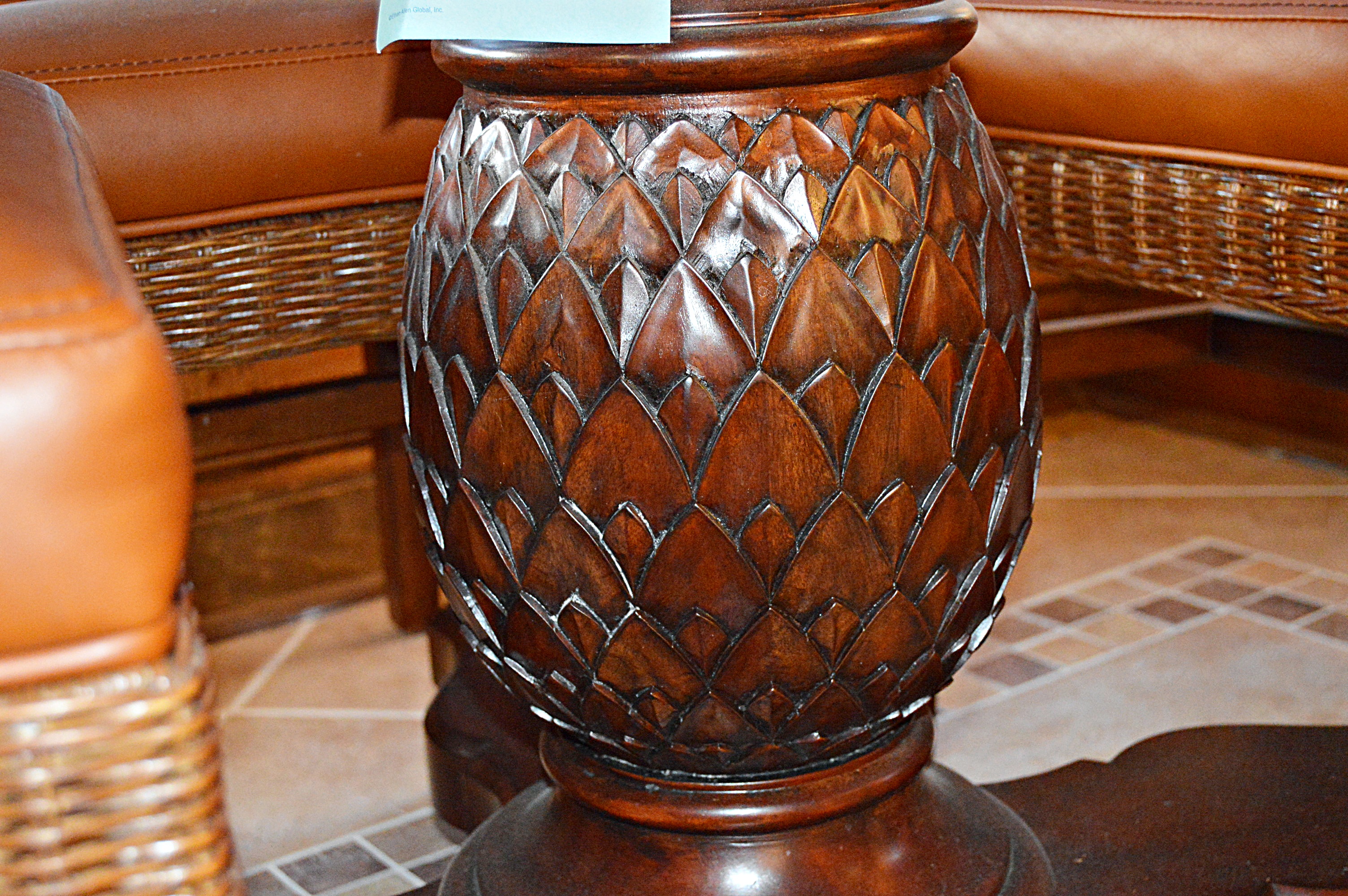 Ethan Allen Wicker and Wood Dining Set with Round Pedestal Table and Four Chairs