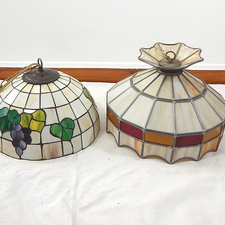 Two Leaded Glass Hanging Lights