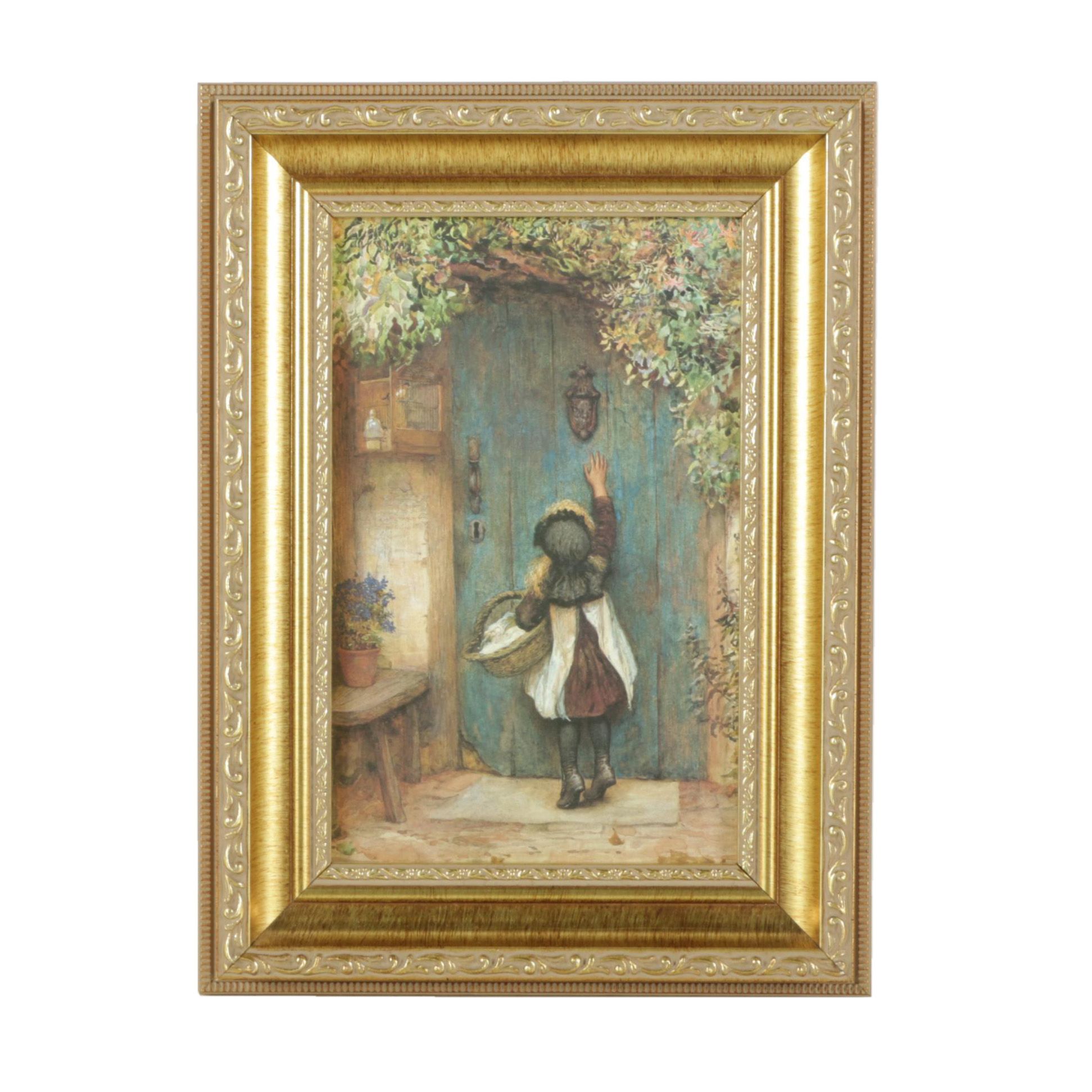 Offset Lithograph on Canvas After Arthur Hopkins "The Visitor"