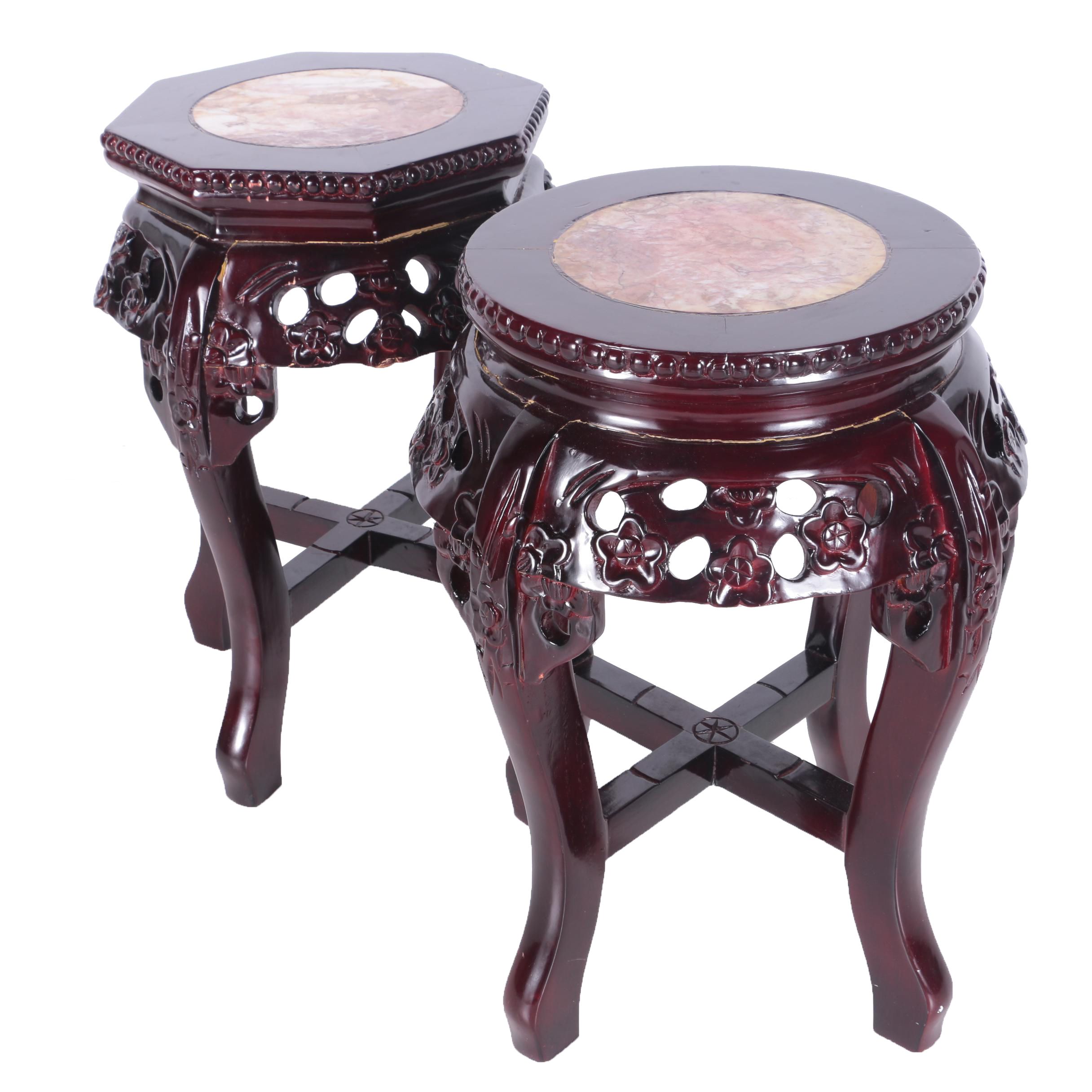 Two Chinese Marble Top Stands