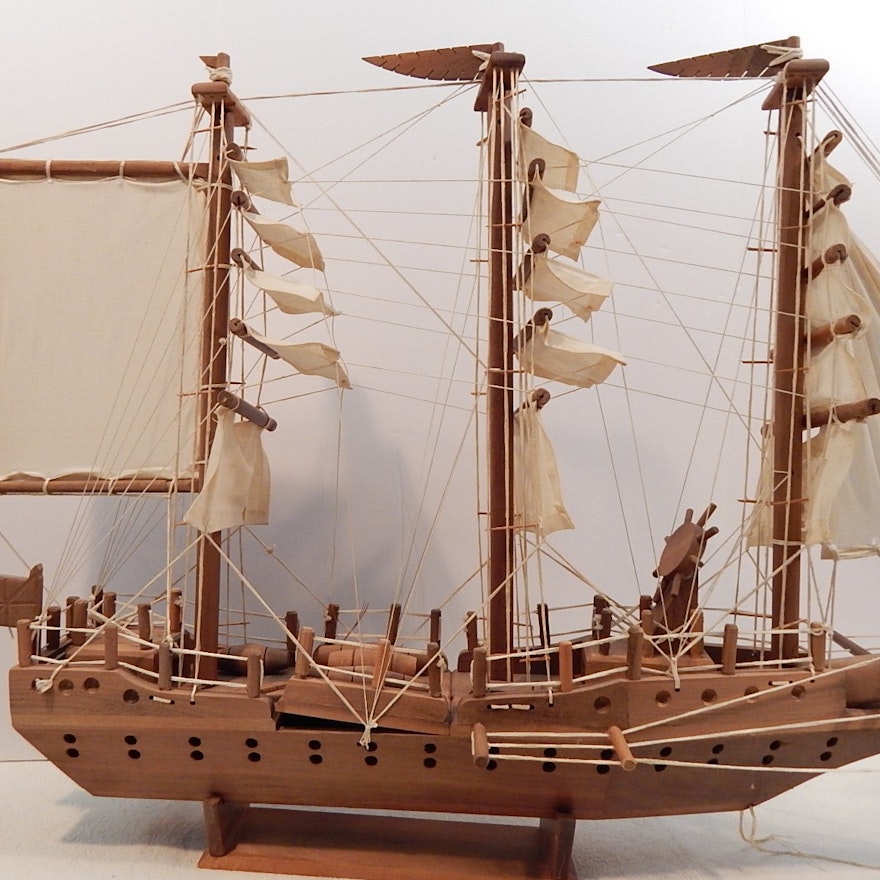 Large Model Wooden Sailing Vessel