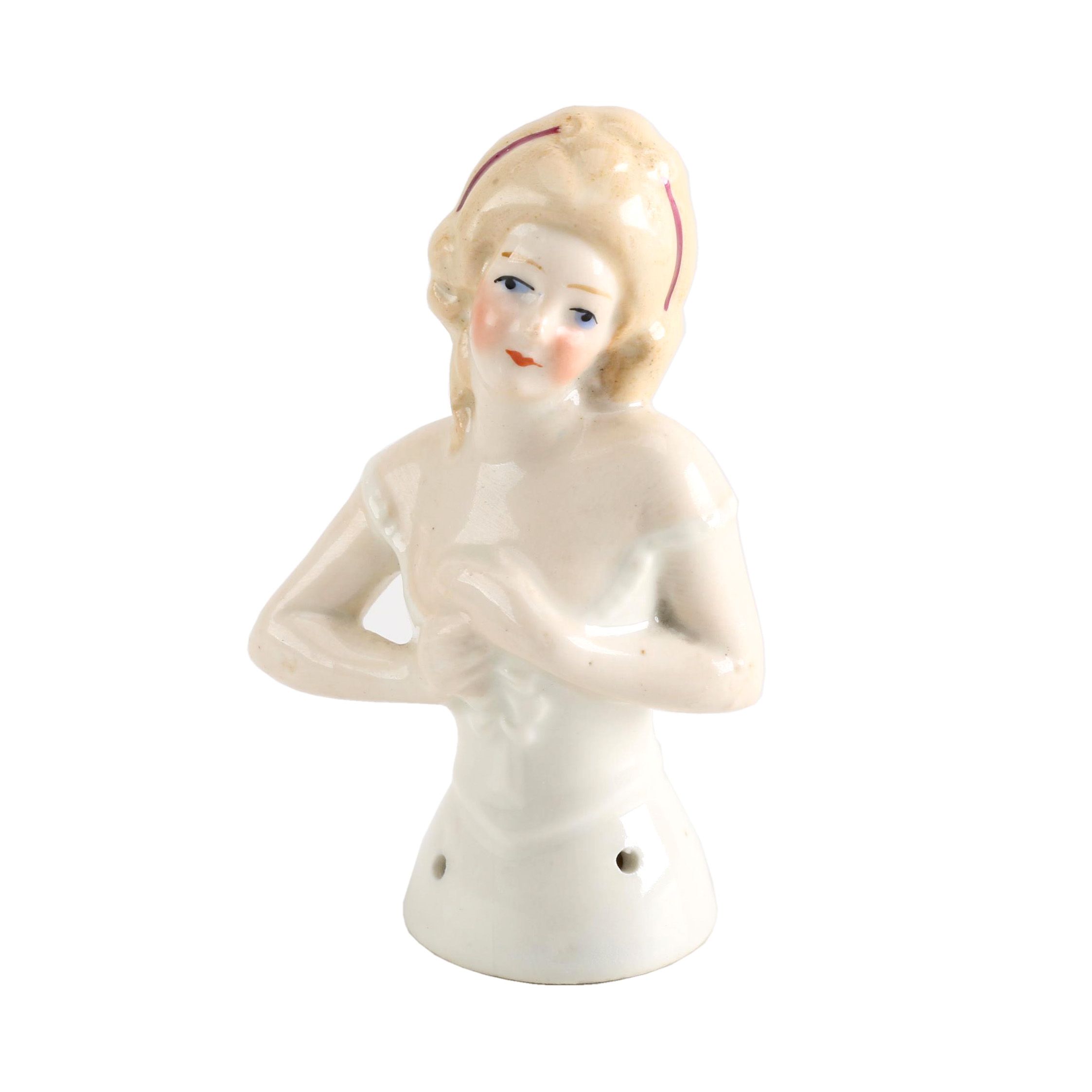 Vintage Porcelain Pincushion  Half Doll