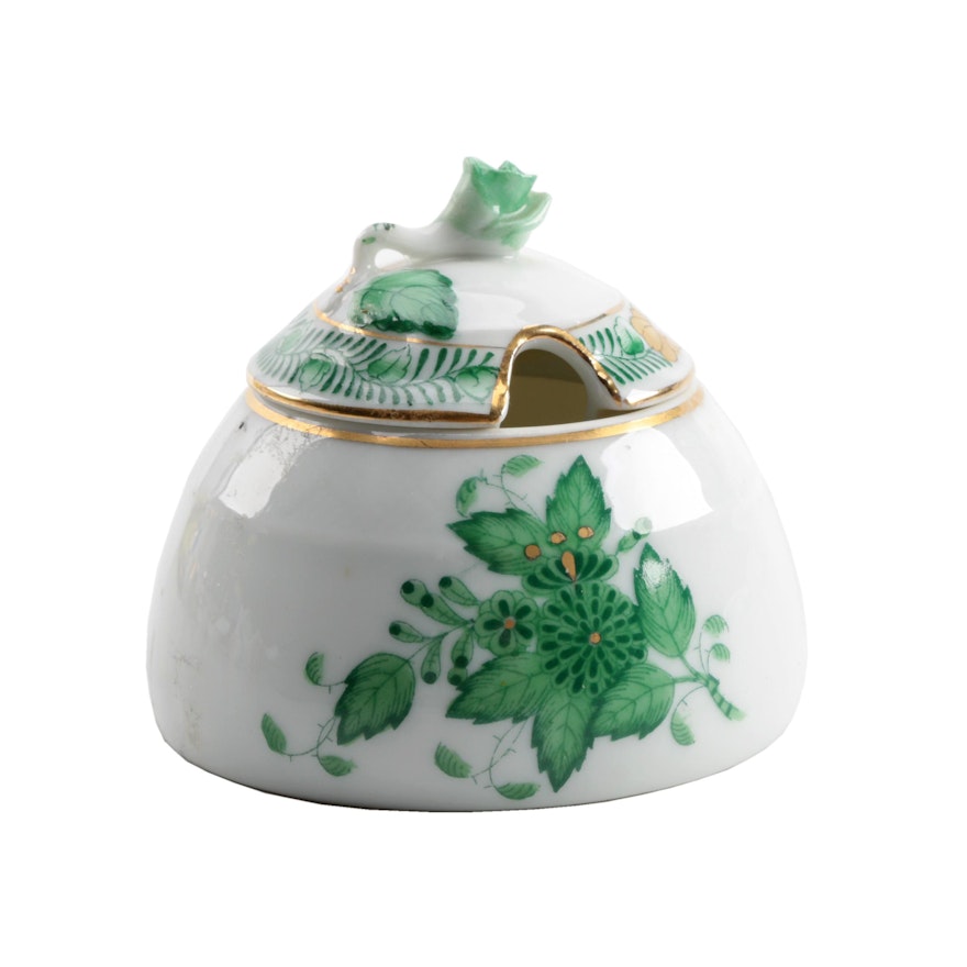 Herend Hungary Porcelain "Chinese Bouquet Green "Honey Pot