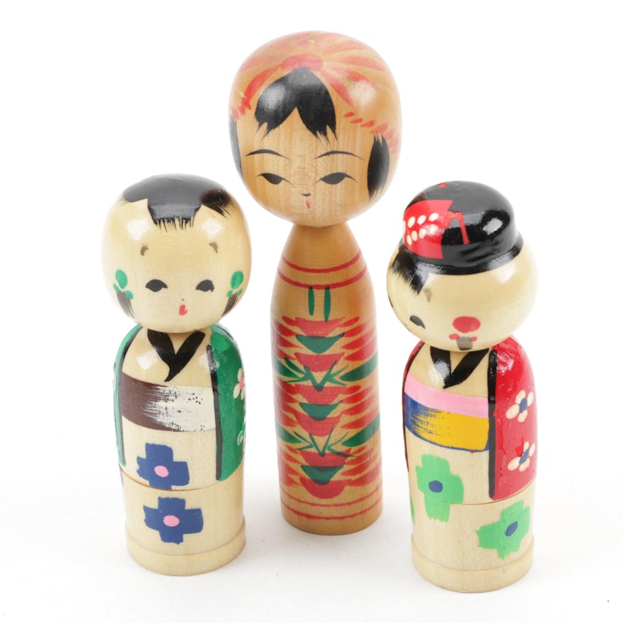 Japanese Kokeshi Dolls Including Nesting Kokeshi