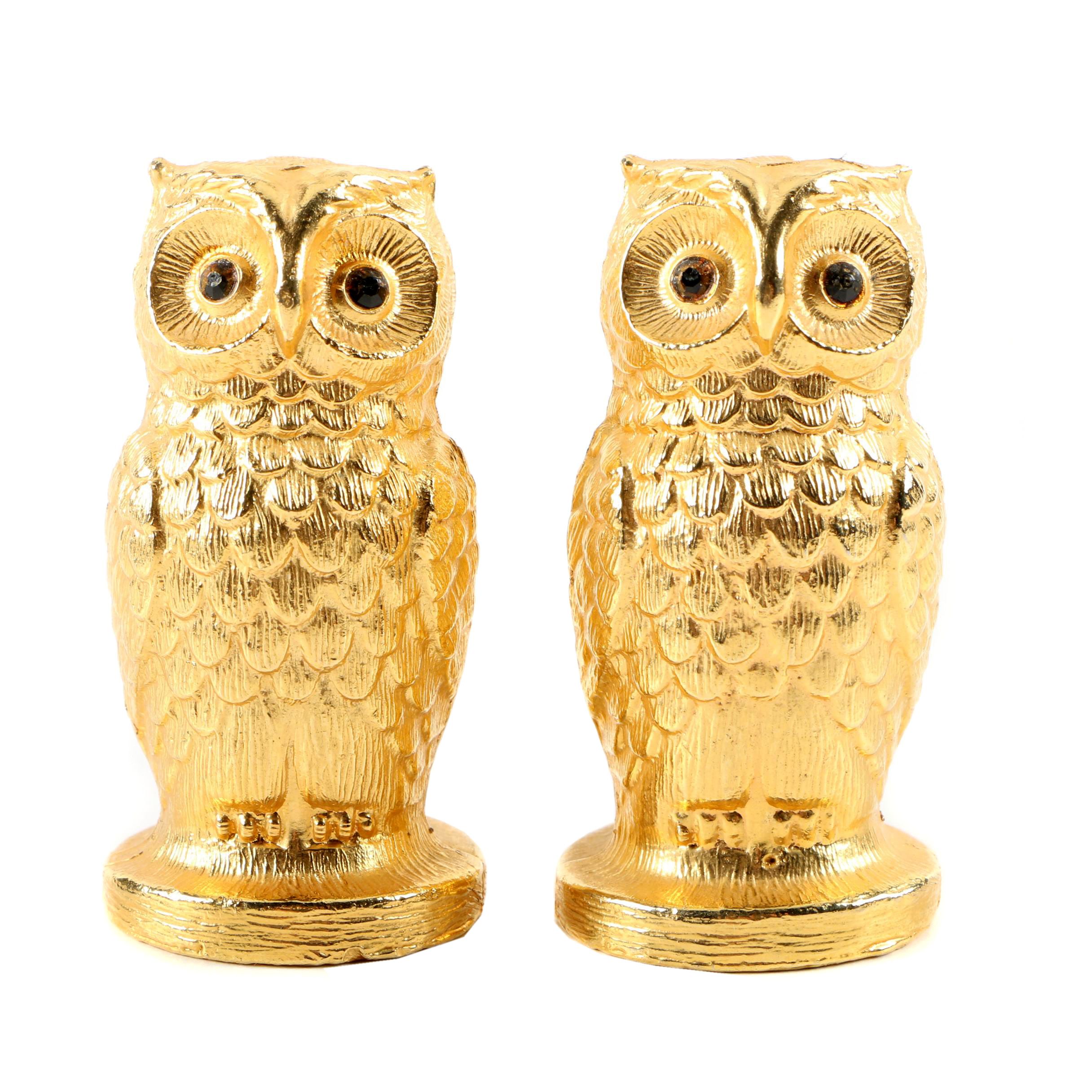 Gold Tone Owl Salt and Pepper Shakers